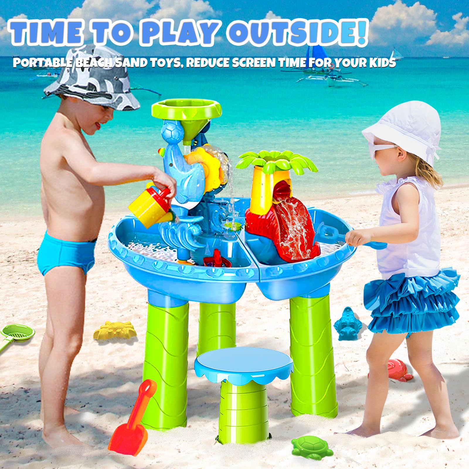 VINTOP Water Table & Sand Play Table for Toddlers 1-8 Years Old - Outdoor Sensory Activity Table with Beach Toys for Kids - Summer Backyard Water Play Set for Boys & Girls - Perfect for Beach Days, Backyard Fun, and Sensory Development Playtime