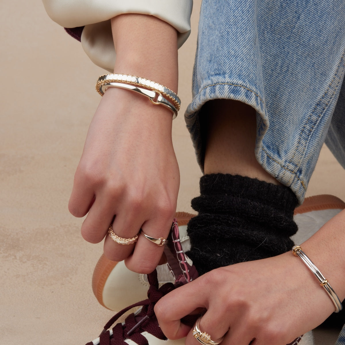 Mixed Metal Buckle Bracelet for Women - Adjustable Fashion Jewelry for Casual & Party Wear - Trendy Bangle for Everyday Style & Special Occasions