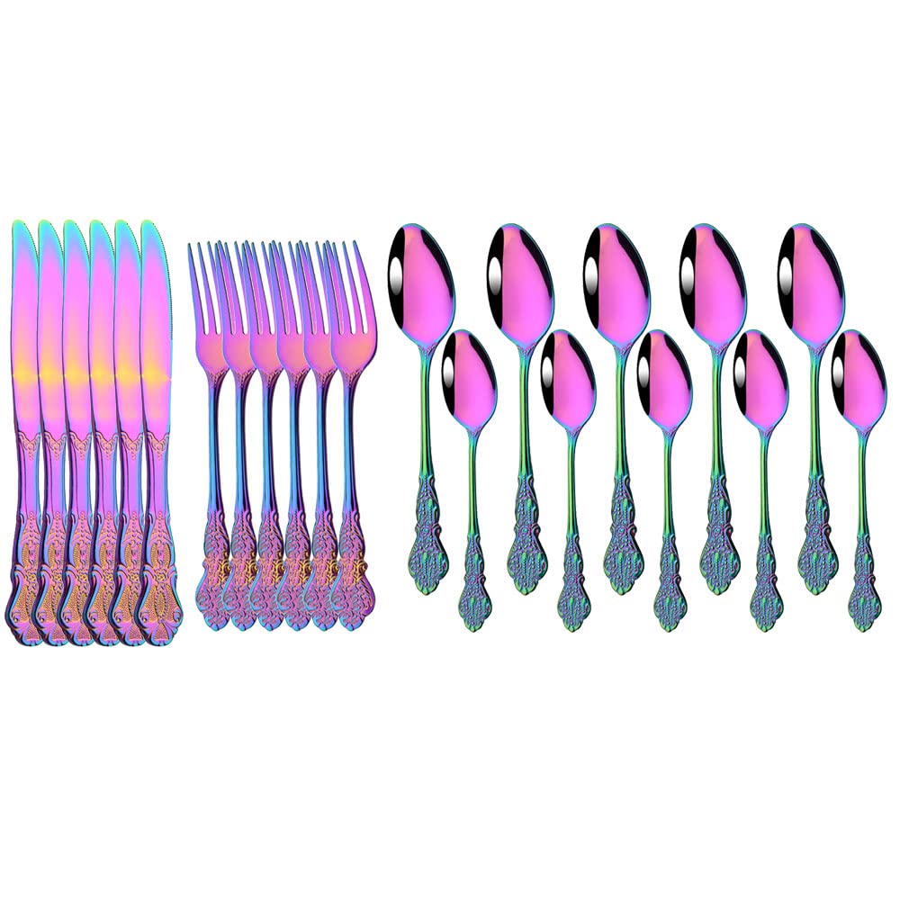 JASHII Retro Palace Coffee Spoon Flatware Set - 6-Piece Unique Stainless Steel Cutlery for Kitchen, Dining & Bar | Dishwasher Safe Shiny Rainbow Finish | Perfect for Coffee Shops, Tea Parties & Vintage-Themed Gatherings