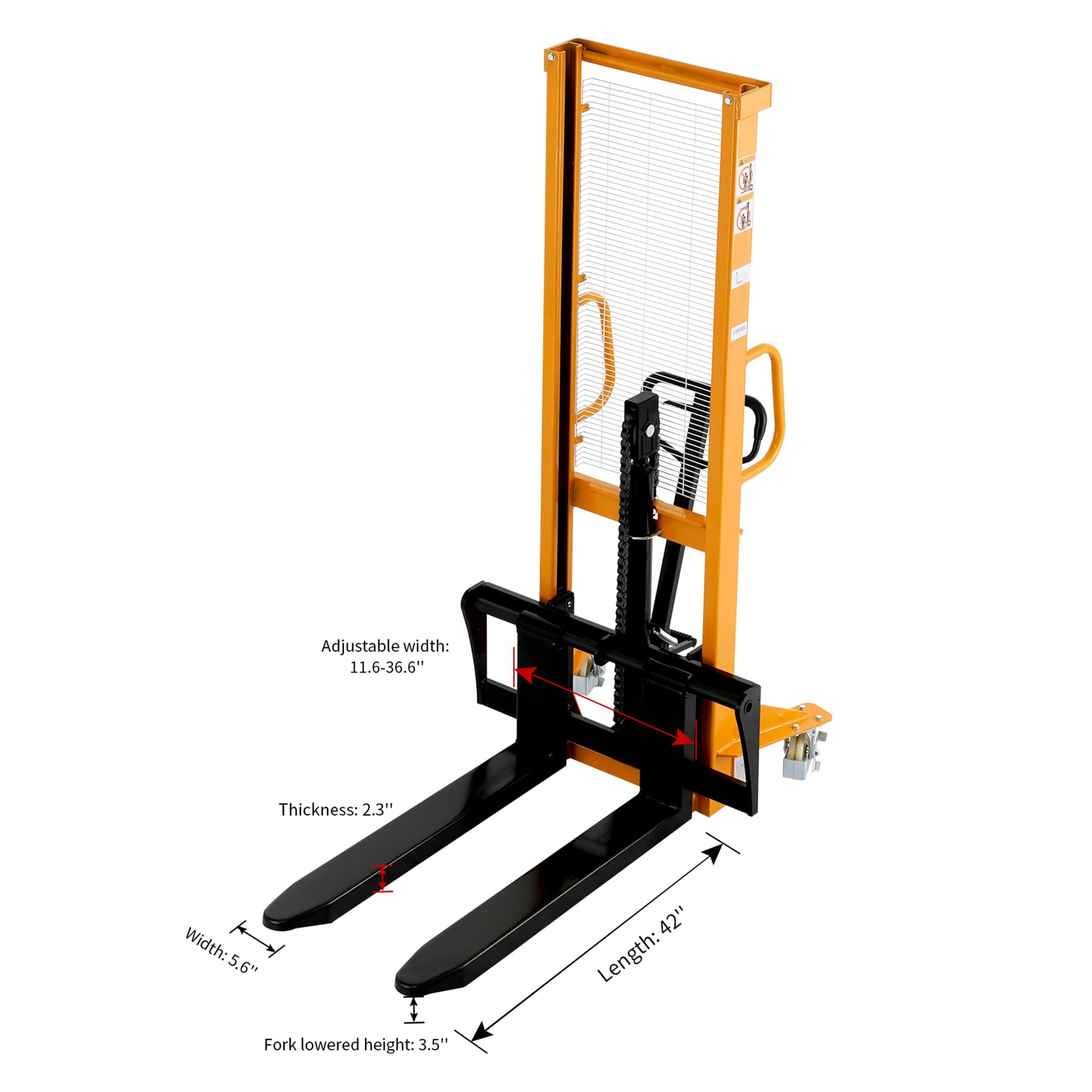 APOLLO Manual Pallet Stacker - 2200lbs Capacity Hand Pallet Truck with Adjustable Forks & Fixed Legs - Heavy Duty Warehouse Equipment for Open-Bottom Pallets - Ideal for Loading, Unloading and Material Handling in Warehouses, Factories and Retail Stores