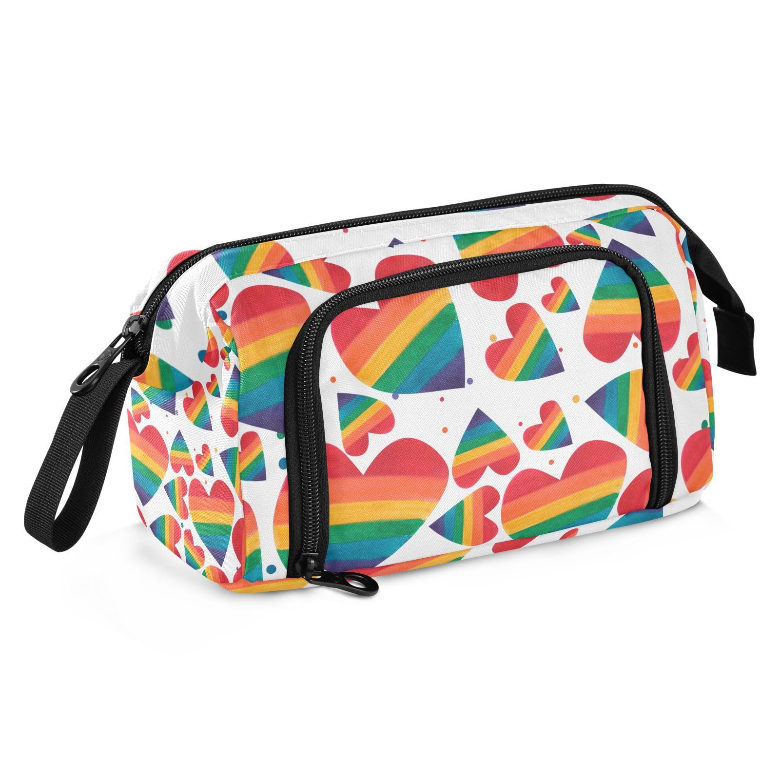 GAIGEO Rainbow Heart Pattern Pencil Pouch - Large Capacity School Supplies Organizer for Pens, Markers & Art Tools - Perfect for Students, Office & Travel Use