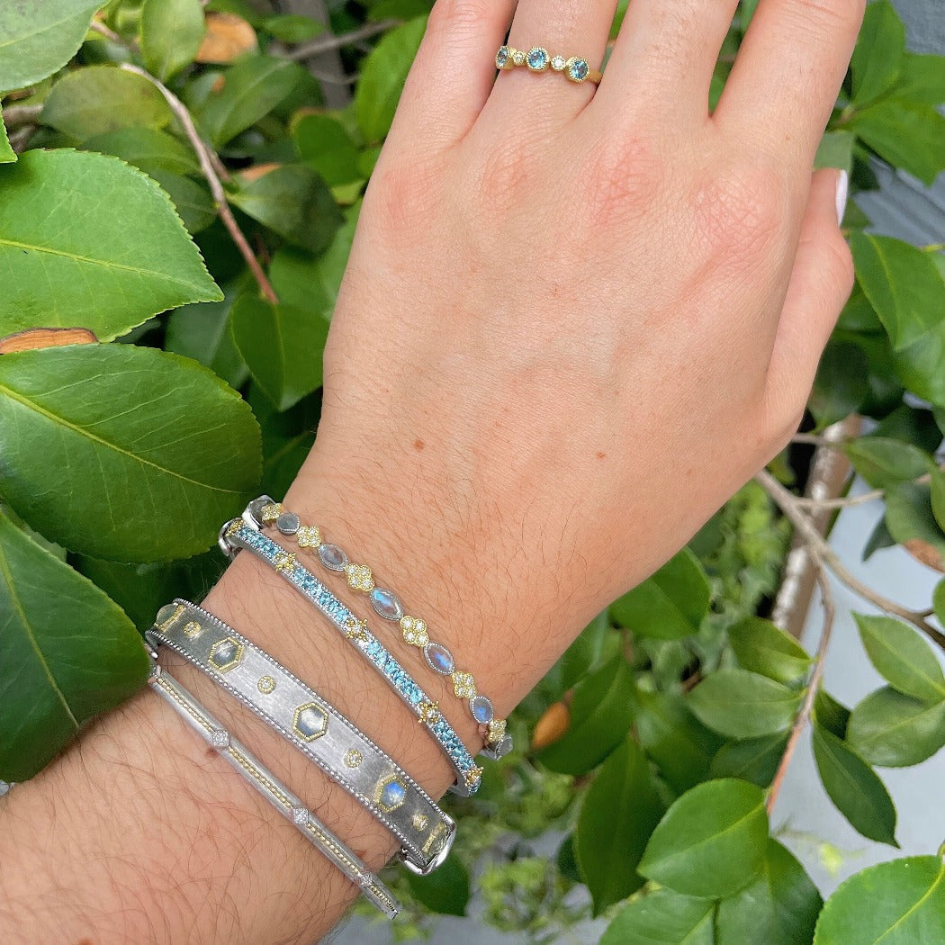 Jude Frances Mixed Metal Labradorite Marquis Quad Bangle - Elegant Stackable Bracelet for Women, Perfect for Everyday Wear & Special Occasions