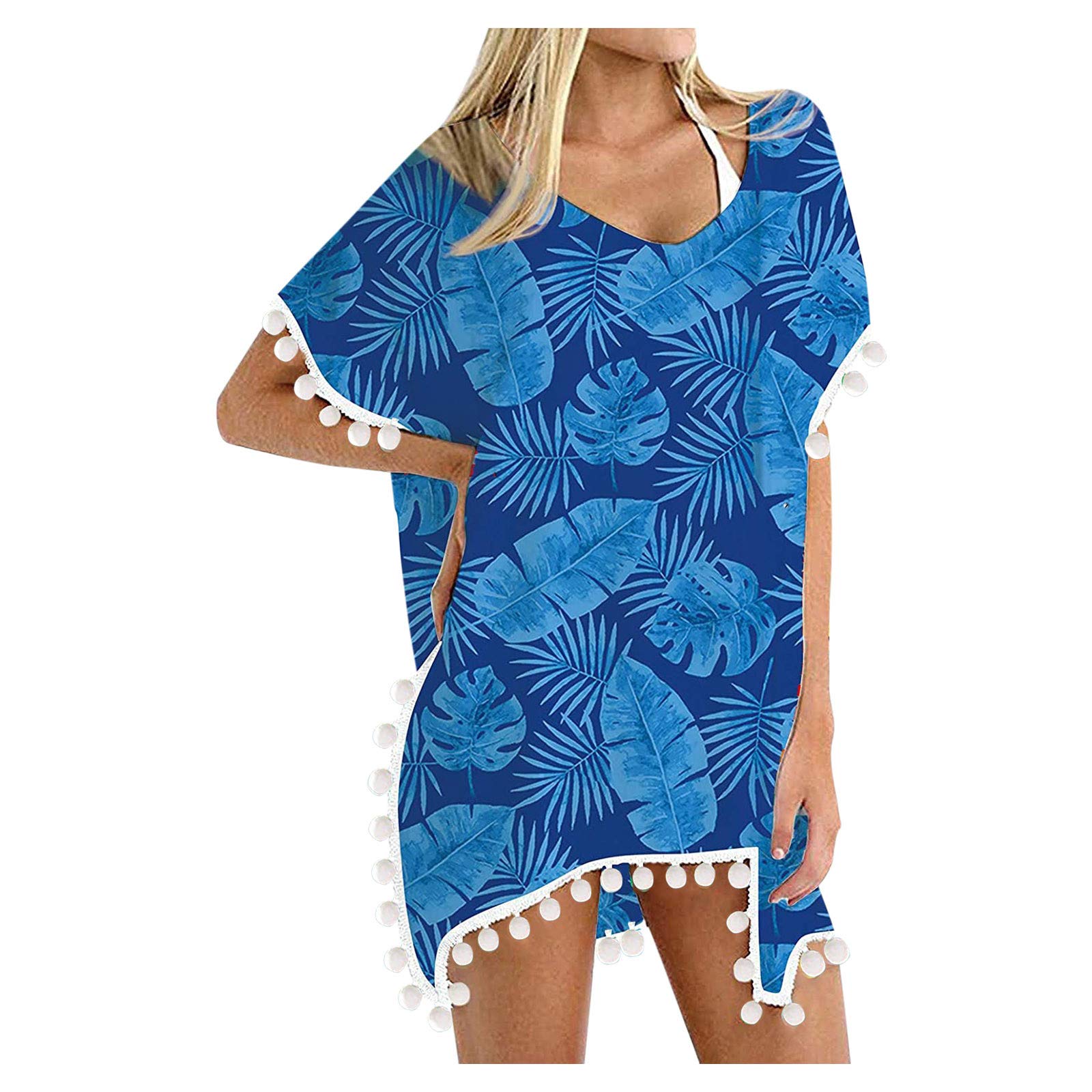 Women's Flowy Chiffon Kaftan Cover Up with Tassels - Lightweight Beach Dress, Swimwear Bikini Cover, Loose Fit Tunic Top for Pool, Vacation & Summer Outings