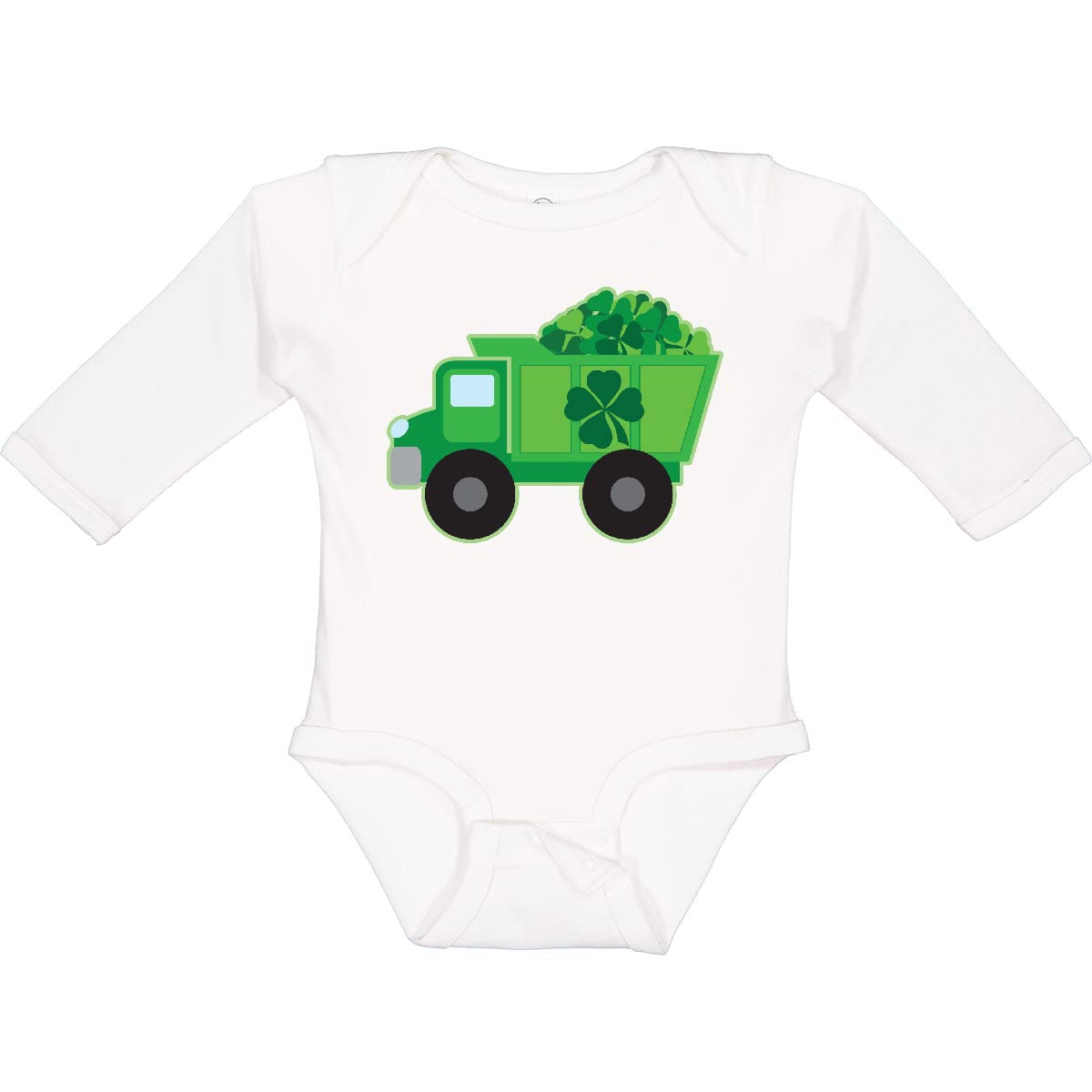 Inktastic St. Patrick's Day Irish Clover Dump Truck Baby Long Sleeve Bodysuit - Cute Holiday Outfit for Infants & Toddlers, Perfect for St. Paddy's Day Celebrations & Photo Shoots