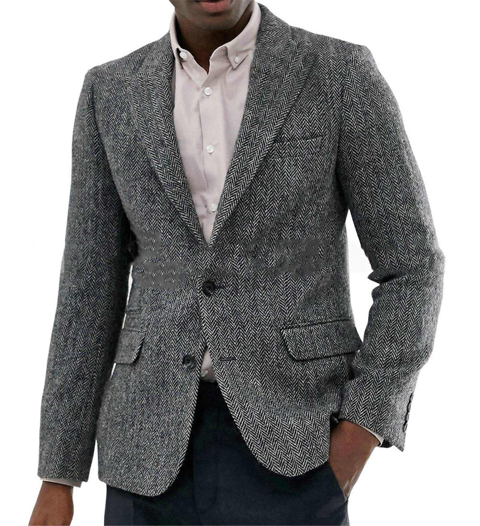 Men's Slim Fit Herringbone Tweed Wool Blazer - Formal Notch Lapel Tuxedo Coat for Wedding & Groomsmen | Perfect for Business, Office & Special Occasions