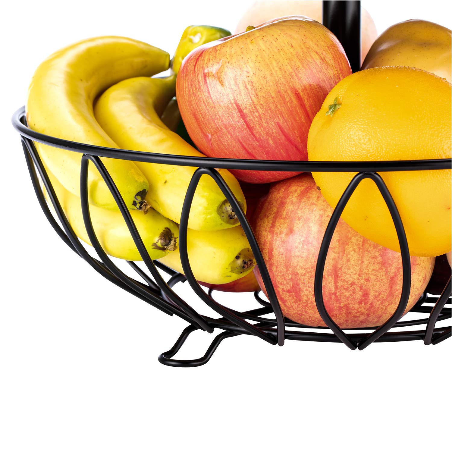 2-Tier Black Metal Cast Iron Fruit & Vegetable Basket - Countertop Storage Stand for Kitchen, Dining Room, or Pantry Organization | Perfect for Displaying Fresh Produce, Snacks, or Decor