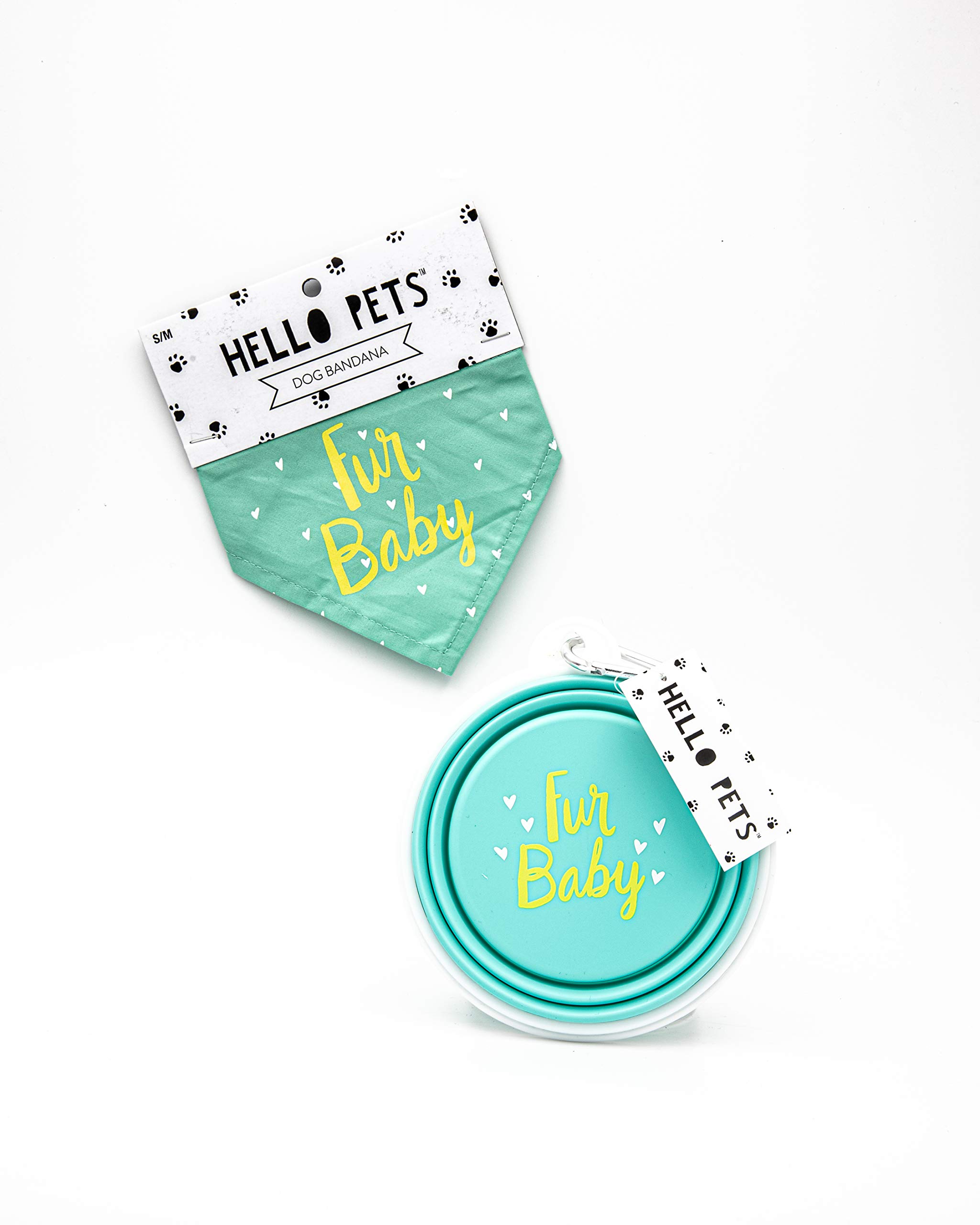 Premium Hello Pets Bundle - 100% Cotton Pet Bandana & Collapsible Dog Bowl Set - Durable Dog Accessories for Travel, Hiking & Outdoor Adventures - Perfect Gift for Pet Lovers