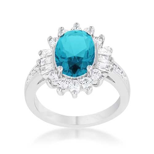 3ct Aqua Blue Cubic Zirconia Rhodium Plated Classic Ring for Women - Elegant Gift for Engagement, Anniversary & Special Occasions
