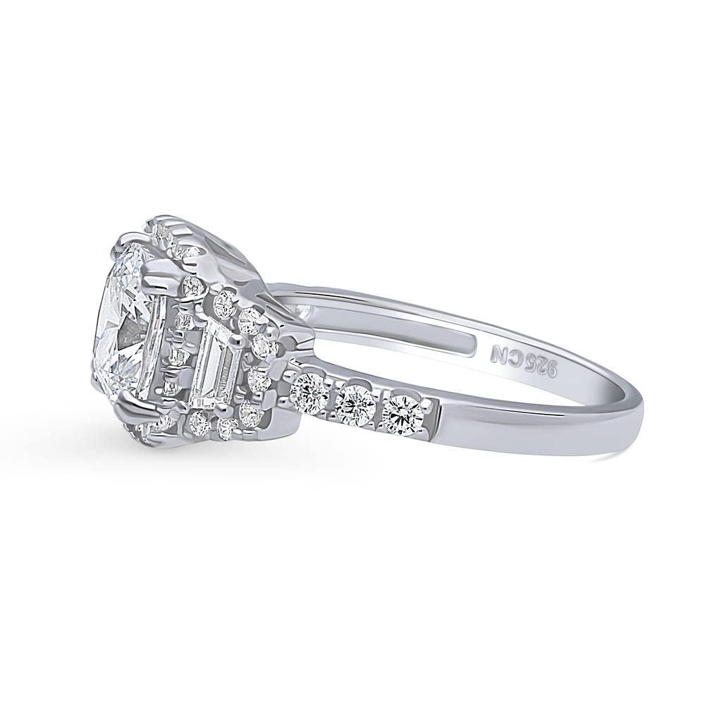 Sterling Silver 3-Stone Cubic Zirconia Engagement Ring for Women - 2 Carat Cushion Cut CZ Halo Wedding Ring, Rhodium Plated Size 4-10 - Perfect for Proposals, Anniversaries & Special Occasions