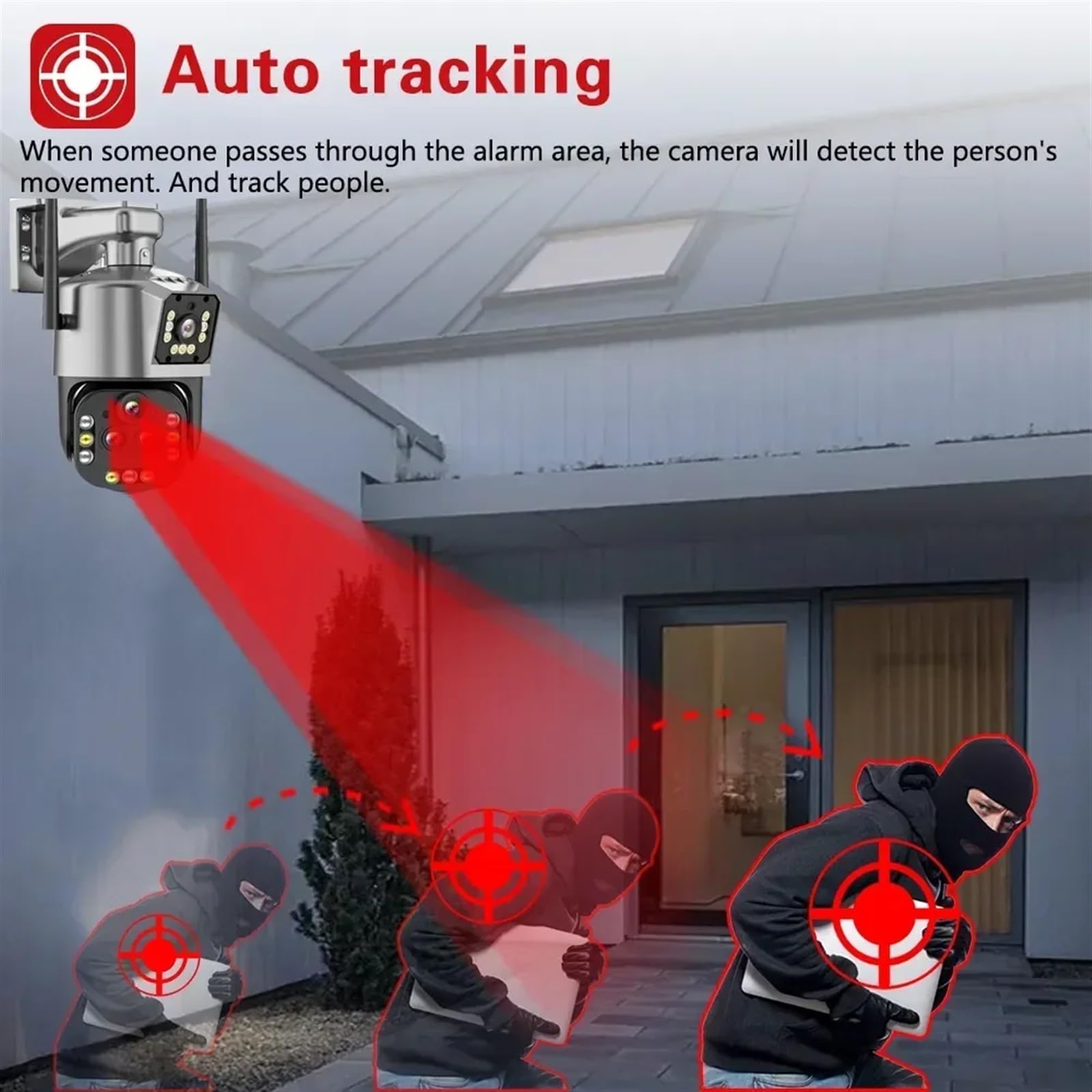8K 16MP PTZ IP Security Camera with 20X Zoom, AI Auto Tracking, 4 Lens System - Ideal for Home Surveillance & CCTV Monitoring (Includes 128GB Card) - Perfect for Indoor/Outdoor Security, Baby Monitoring & Business Protection