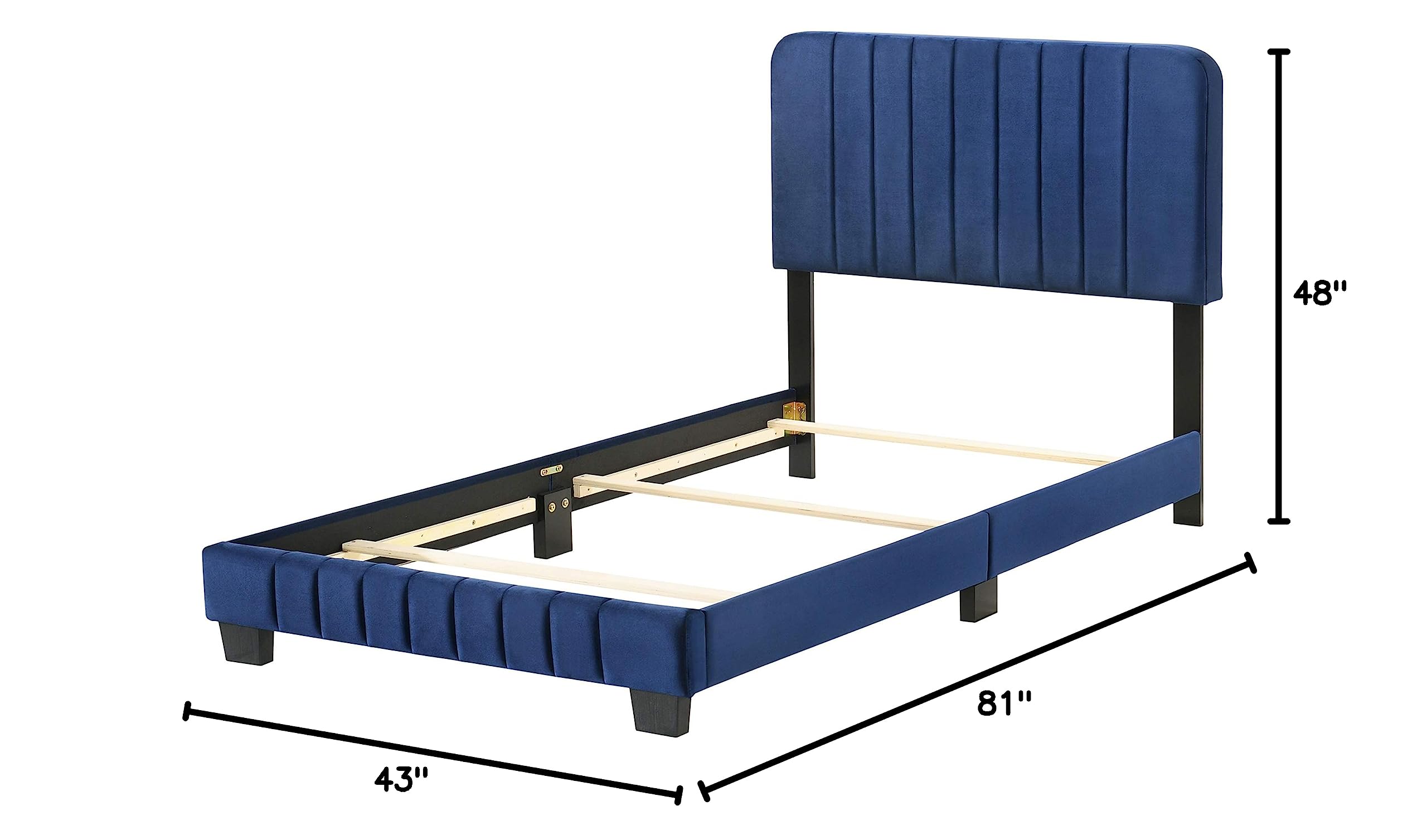 **Glory Furniture Lodi Velvet Upholstered Twin Bed Frame - Navy Blue Velvet Fabric, Modern Kids & Guest Room Bed - Perfect for Small Spaces & Cozy Bedrooms**