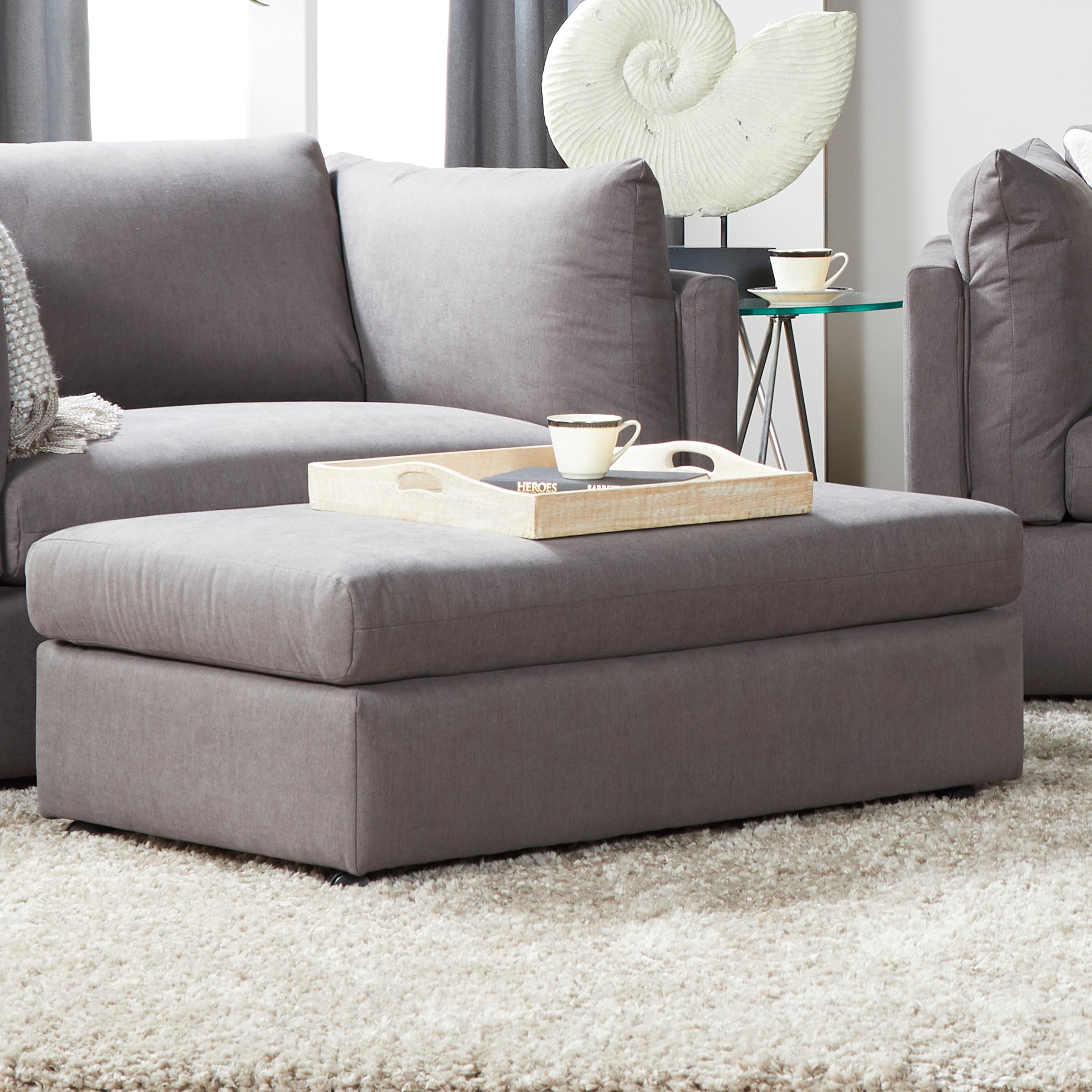 Roundhill Furniture Enda Living Room Fabric Ottoman in Carbon Gray - Stylish Footrest & Storage Ottoman for Living Room, Bedroom, or Home Office