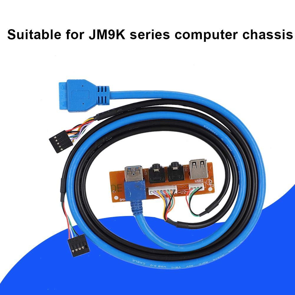JM9K Series Computer Case Front Panel - USB 3.0/2.0, AC'97 & HD Audio Interface with Extension Cable for DIY PC Builds and Upgrades | Compatible with Floppy Drives and Custom Gaming Rigs