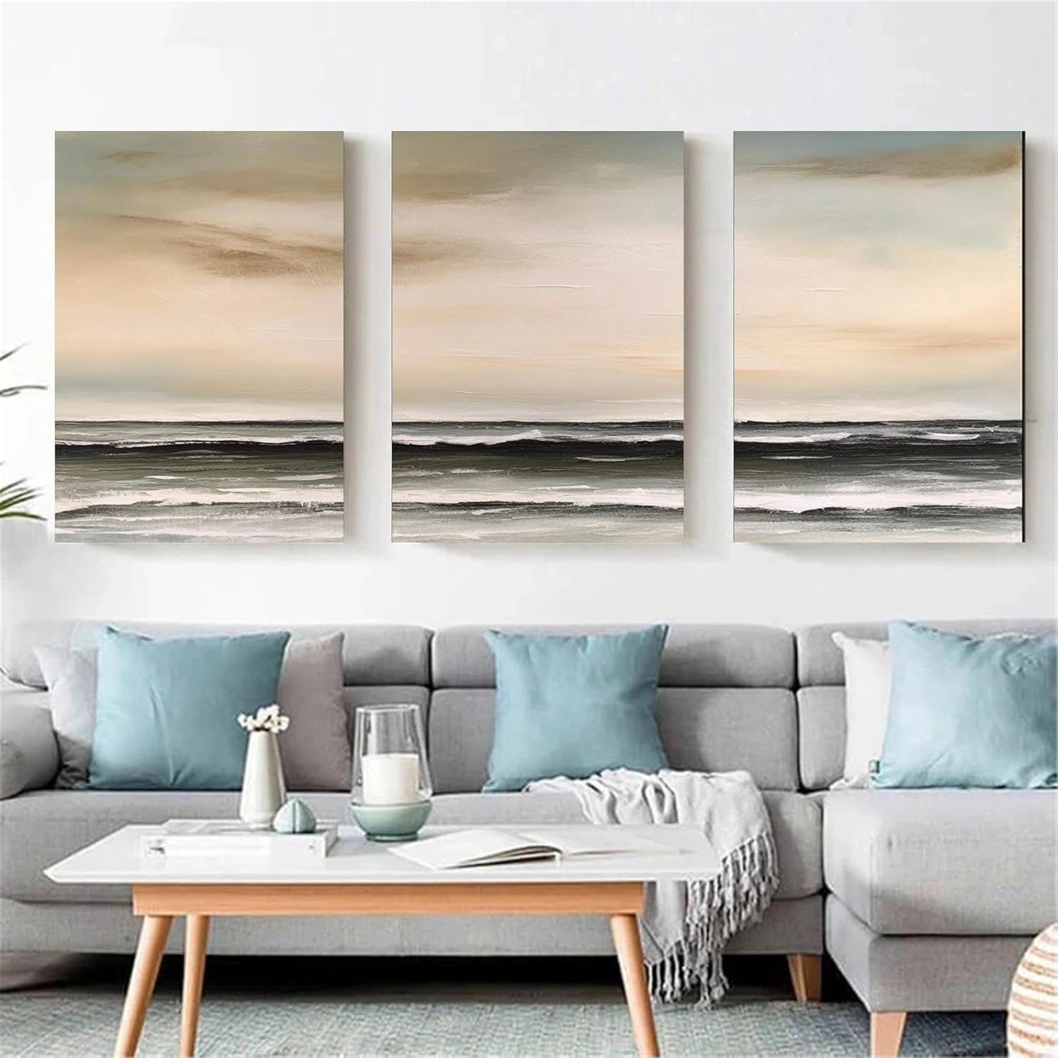Ocean and Sky Painting Set of 3 - Coastal Wall Art for Living Room, Bedroom & Office Decor | #OS255