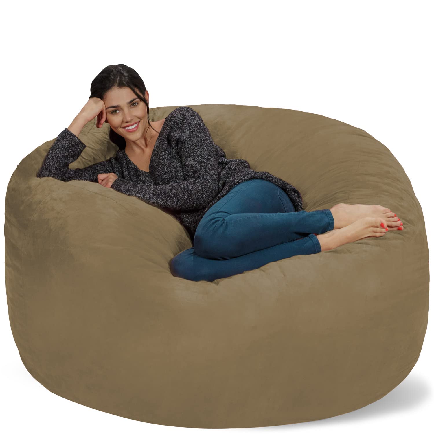 Chill Sack 5' Giant Memory Foam Bean Bag Chair - Oversized Sofa with Soft Microfiber Cover (Khaki) - Perfect for Living Rooms, Game Rooms & Dorm Relaxation
