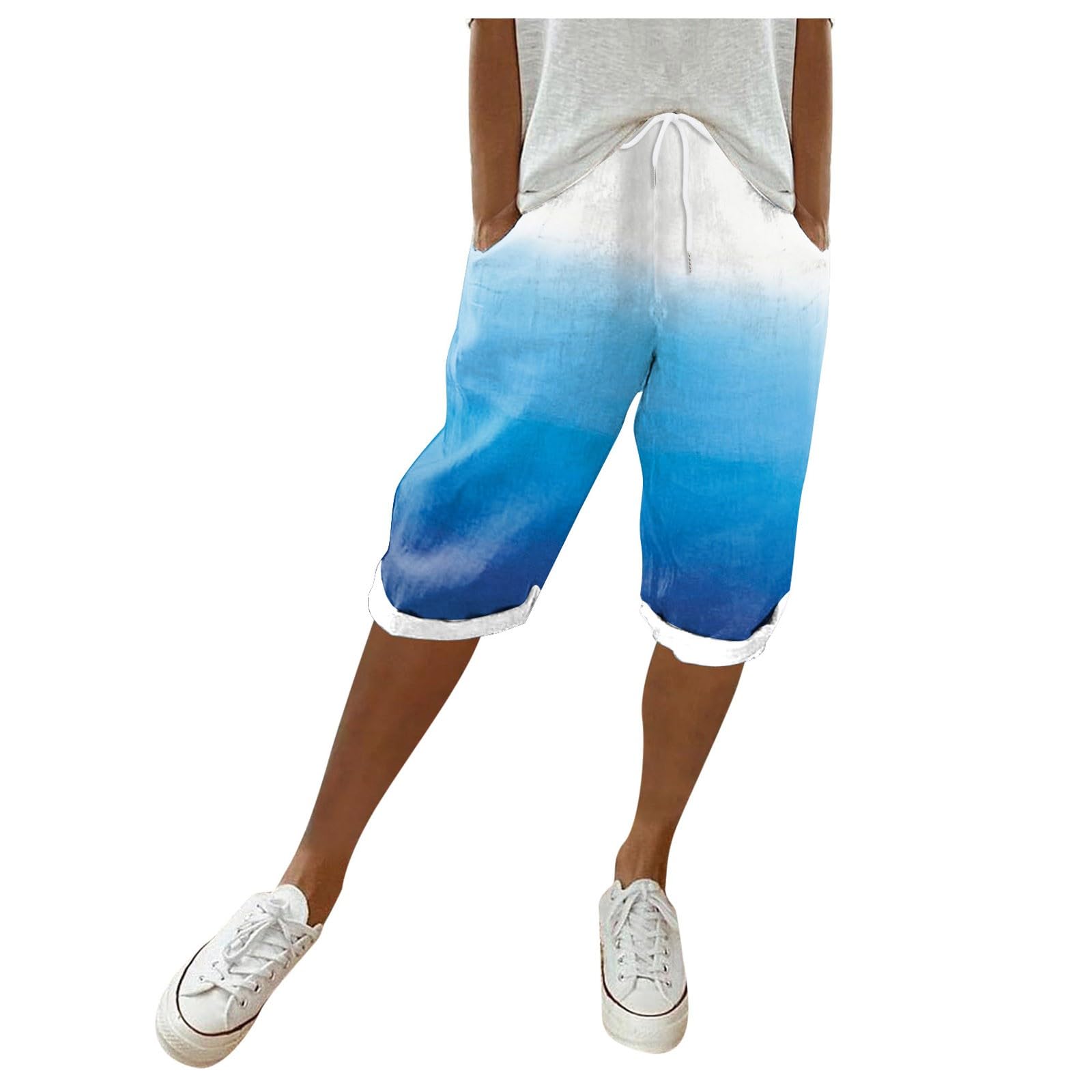 Women's Linen Bermuda Shorts - High Waisted Summer Beach Shorts for Casual Wear