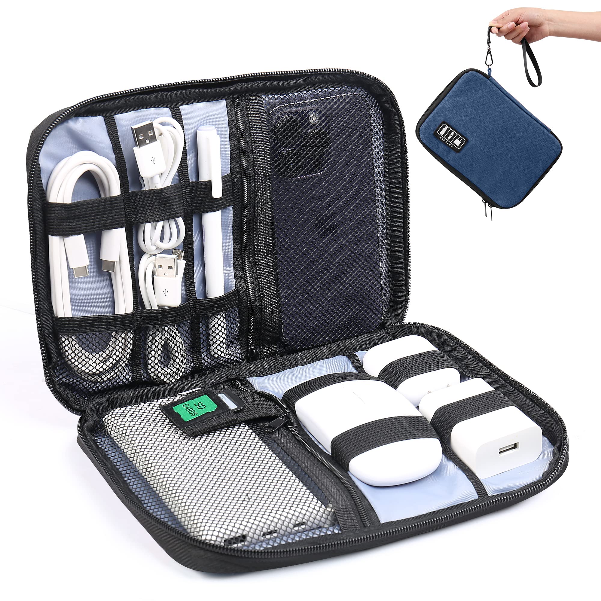 Luxtude Electronics Organizer - Portable Tech Bag & Charger Pouch for Cables, USB, SD Cards, Mouse & Chargers | Compact Cord Storage Solution for Travel, Office & Home Organization (Blue)