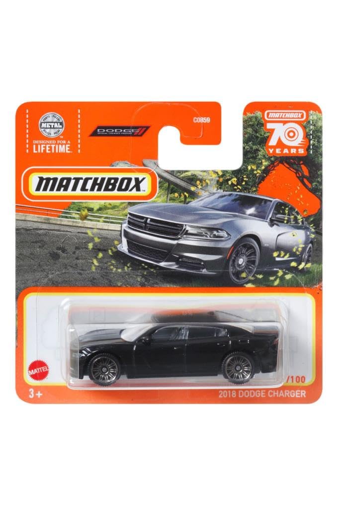 2018 Matchbox Dodge Charger Die-Cast Model Car - 1:64 Scale with Metal Parts (13/100 Collection) - Black - Perfect for Collectors, Kids Play & Car Display Scenes