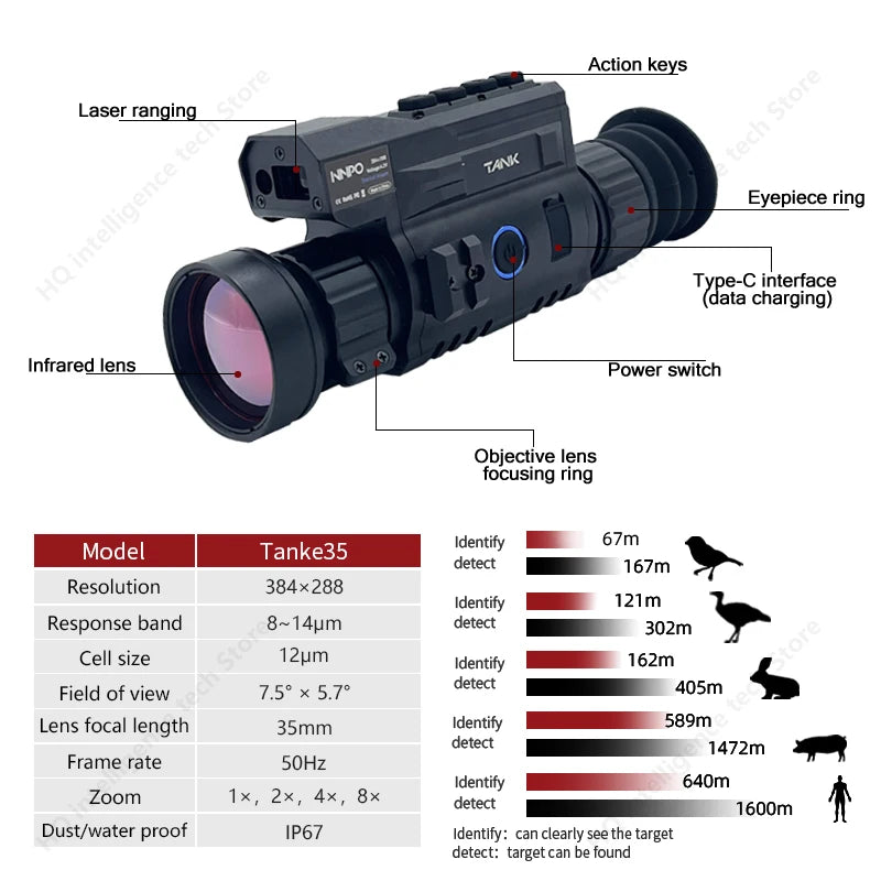 Tanke TR35/TR50 Thermal Imaging Scope - 384x288 Resolution Night Vision Camera for Hunting, Wildlife Observation & Outdoor Adventure | Thermal Rifle Sight for Night Hunting, Security Surveillance & Search Rescue