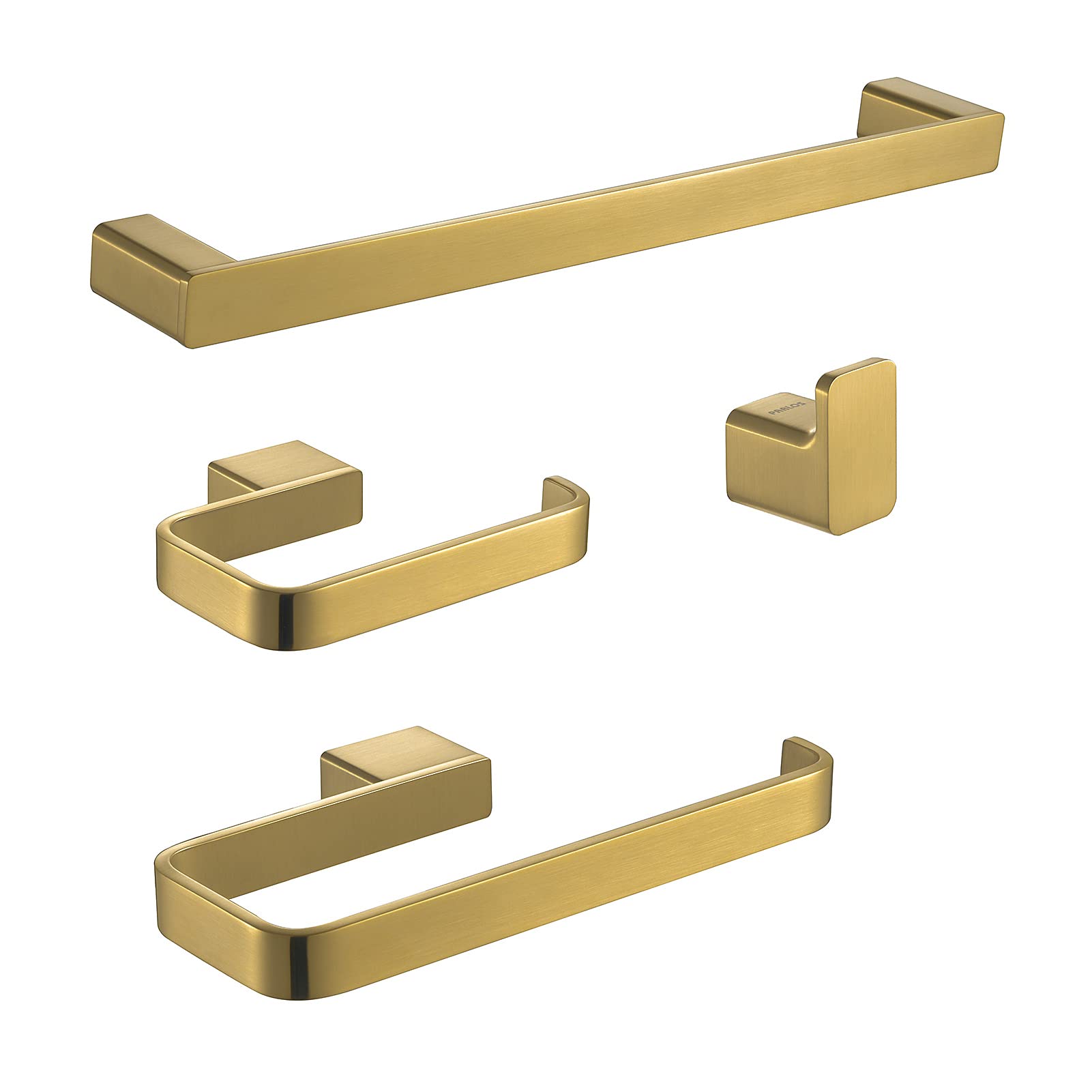 PARLOS 4-Piece Brass Bathroom Hardware Set - Towel Bar, Hand Towel Holder, Toilet Paper Holder & Robe Hook in Brushed Gold - Elegant Bathroom Accessories for Modern Homes (Model: Doris 2102508) - Perfect for Master Bathrooms, Guest Baths & Spa-Style Decor