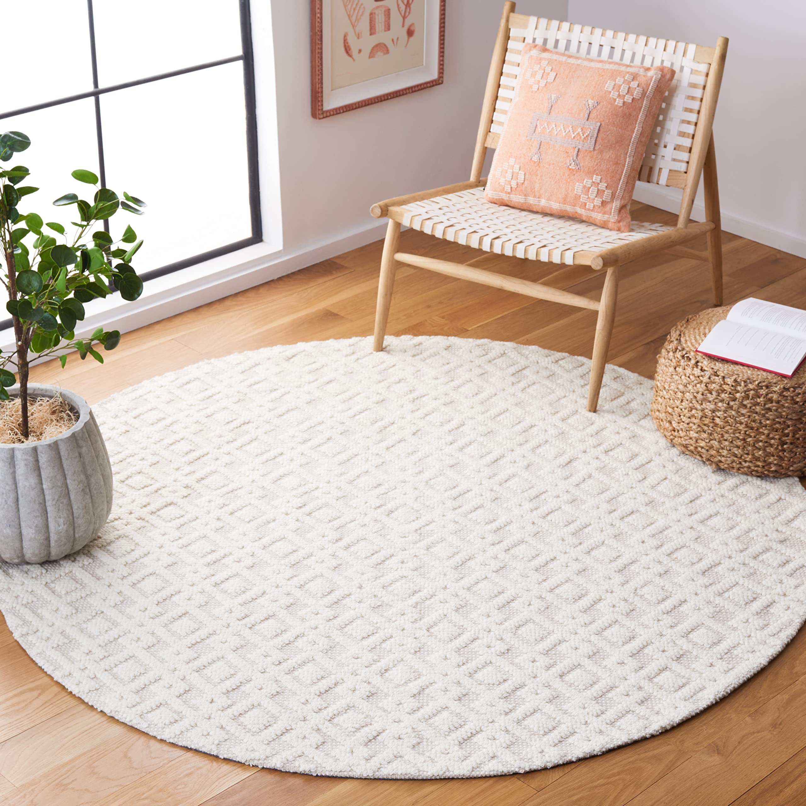 Safavieh Vermont Collection 6' Round Ivory VRM102A Handmade Wool & Cotton Area Rug for Entryway, Foyer, Living Room & Bedroom - Soft & Durable Floor Decor for Home, Office & Dining Spaces