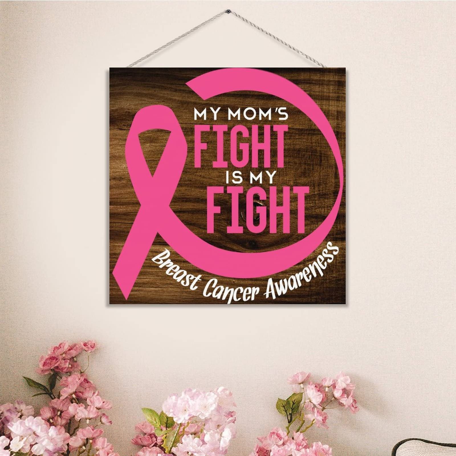 Breast Cancer Awareness Wood Sign - Pink Ribbon Wall Art with Inspirational Quote - Rustic Wood Plaque for Home Decor, Living Room, Kitchen - Perfect Gift for Survivors, Warriors & Birthdays