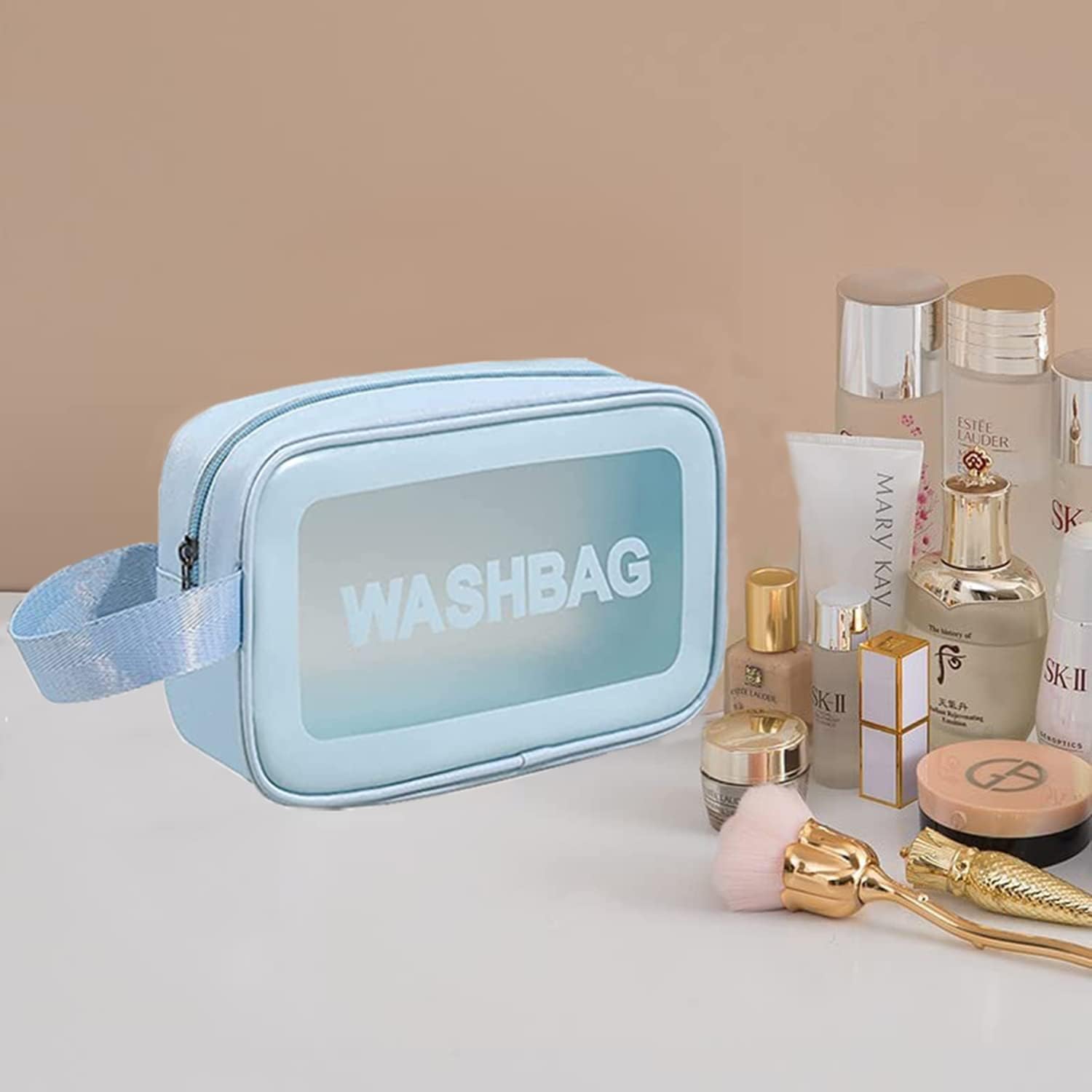 **Apophis Leather Travel Makeup Pouch Set - Waterproof Cosmetic Organizer Bag for Women & Girls, Toiletry Storage Kit (Blue) - Perfect for Travel, Gym, and Daily Essentials**