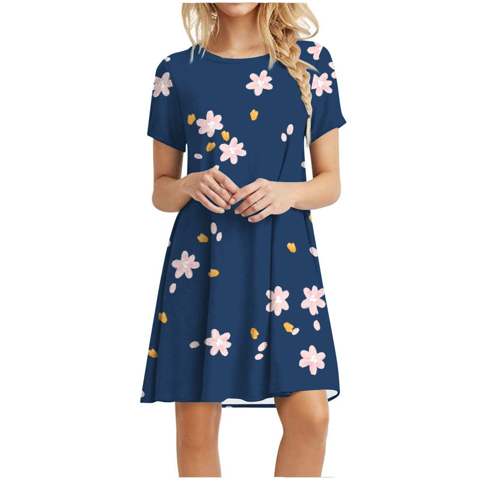 Women's Summer Floral Jacquard Swing Dress - Casual Short Sleeve Midi Dress for Beach, Vacation & Everyday Wear | Breathable A-Line Dress for Women