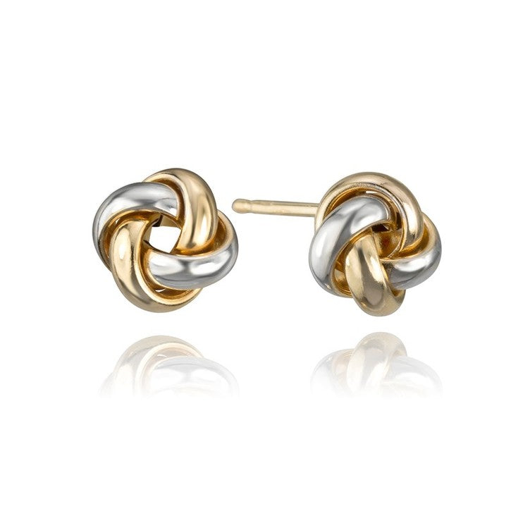 14K Yellow and White Gold Two Tone Knot Earrings for Women - Elegant Dainty Jewelry for Everyday Wear, Date Night & Special Occasions