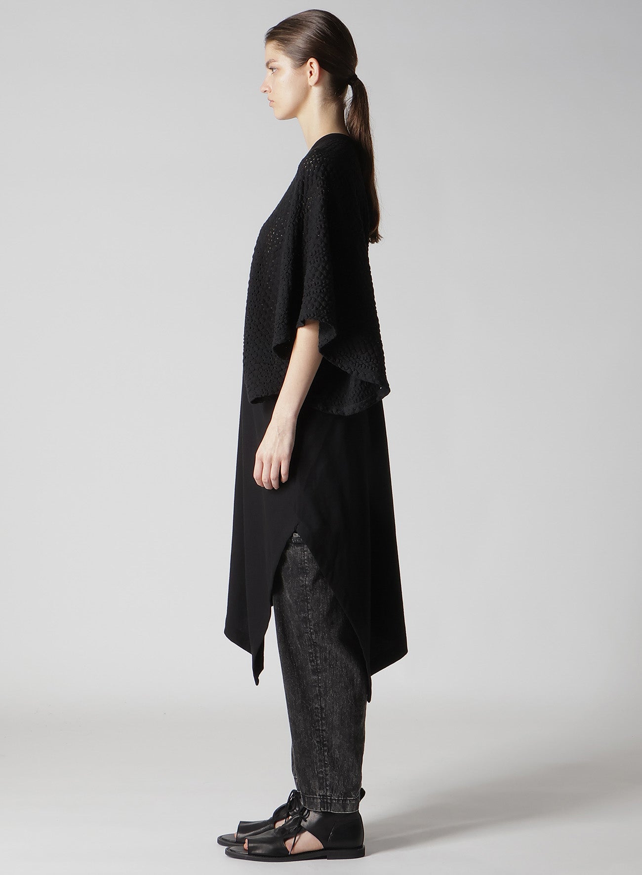 Cotton Jersey & Lace Left Shoulder Drape T-Shirt - Elegant Women's Fashion Top for Casual Wear, Parties & Date Nights