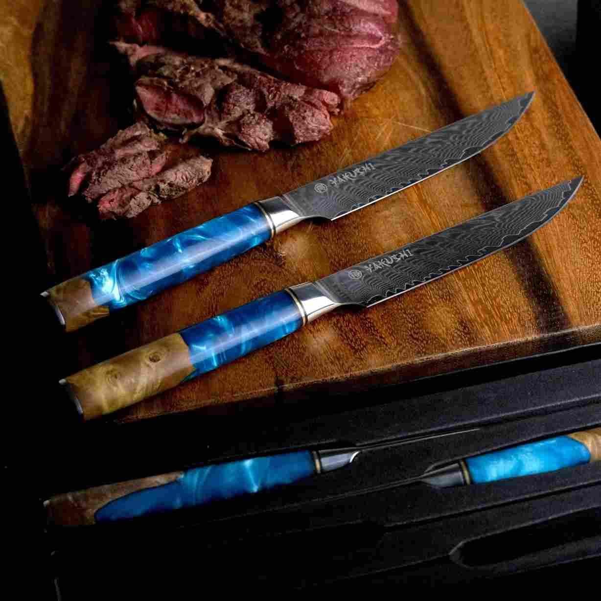Premium Yakushi™ Damascus Steel Steak Knife Set - 6-Piece High-Carbon Stainless Steel Knives with Ergonomic Handles - Perfect for Steak Dinners, BBQ Parties & Gourmet Cooking