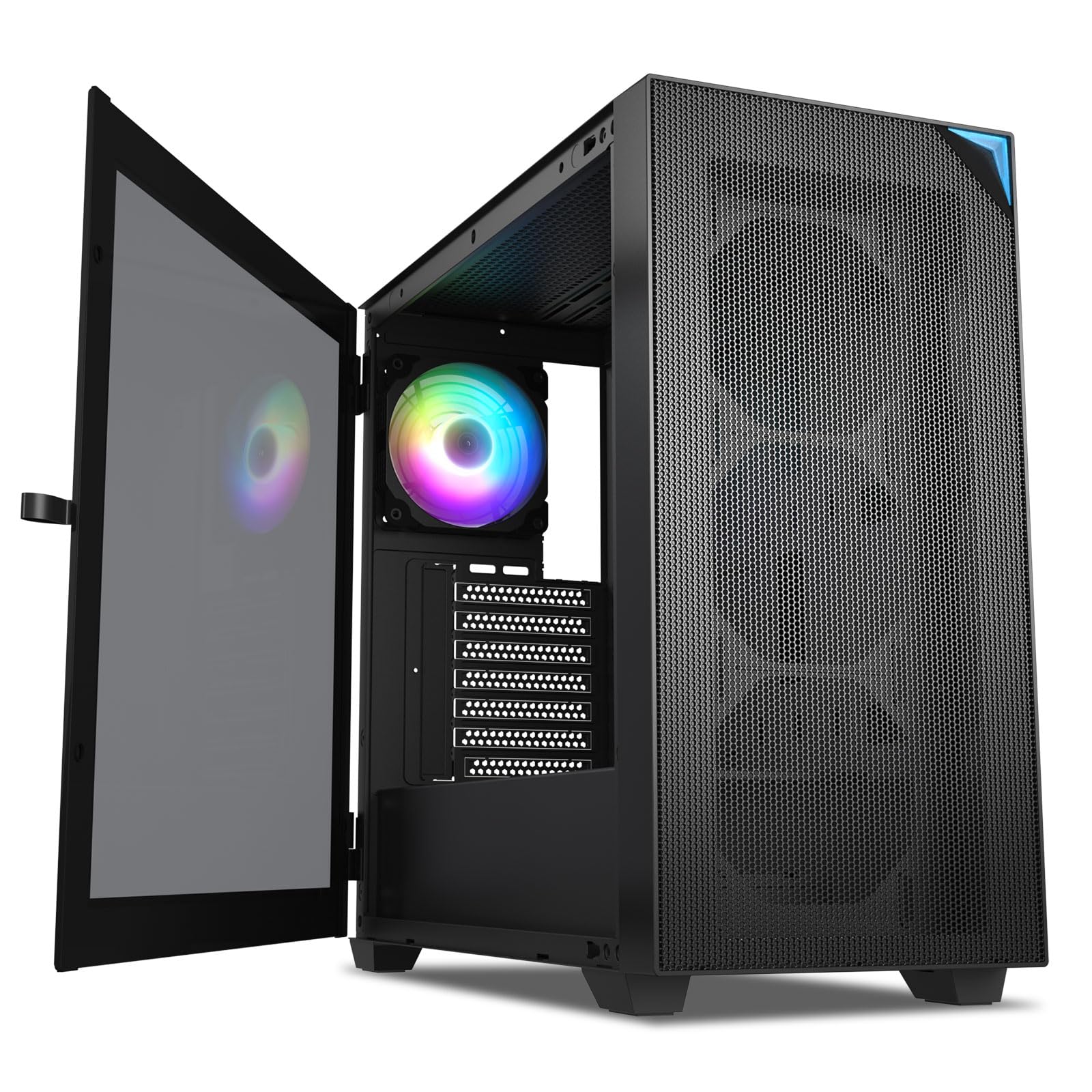 VETROO AL800 Full Tower PC Case - Tempered Glass Door Design, E-ATX/ATX Motherboard Support, Adjustable LED Lighting, Pre-Installed ARGB & PWM FDB Fan, Compatible with RTX 40 Series GPUs - Black | High Airflow Gaming PC Case for Streaming & Content Creation