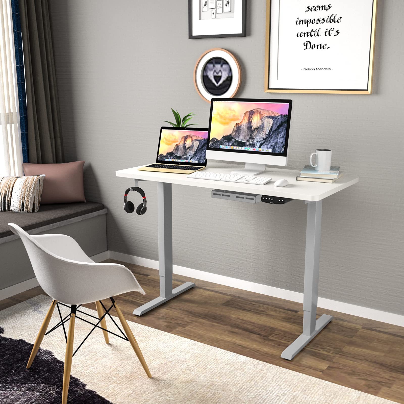 Tangkula 48 x 24 Inch Electric Standing Desk - Dual Motor Height Adjustable Sit Stand Workstation with 3-Position Memory Controller, 1