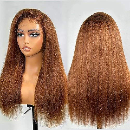 Brown Color Kinky Straight Human Hair Wig