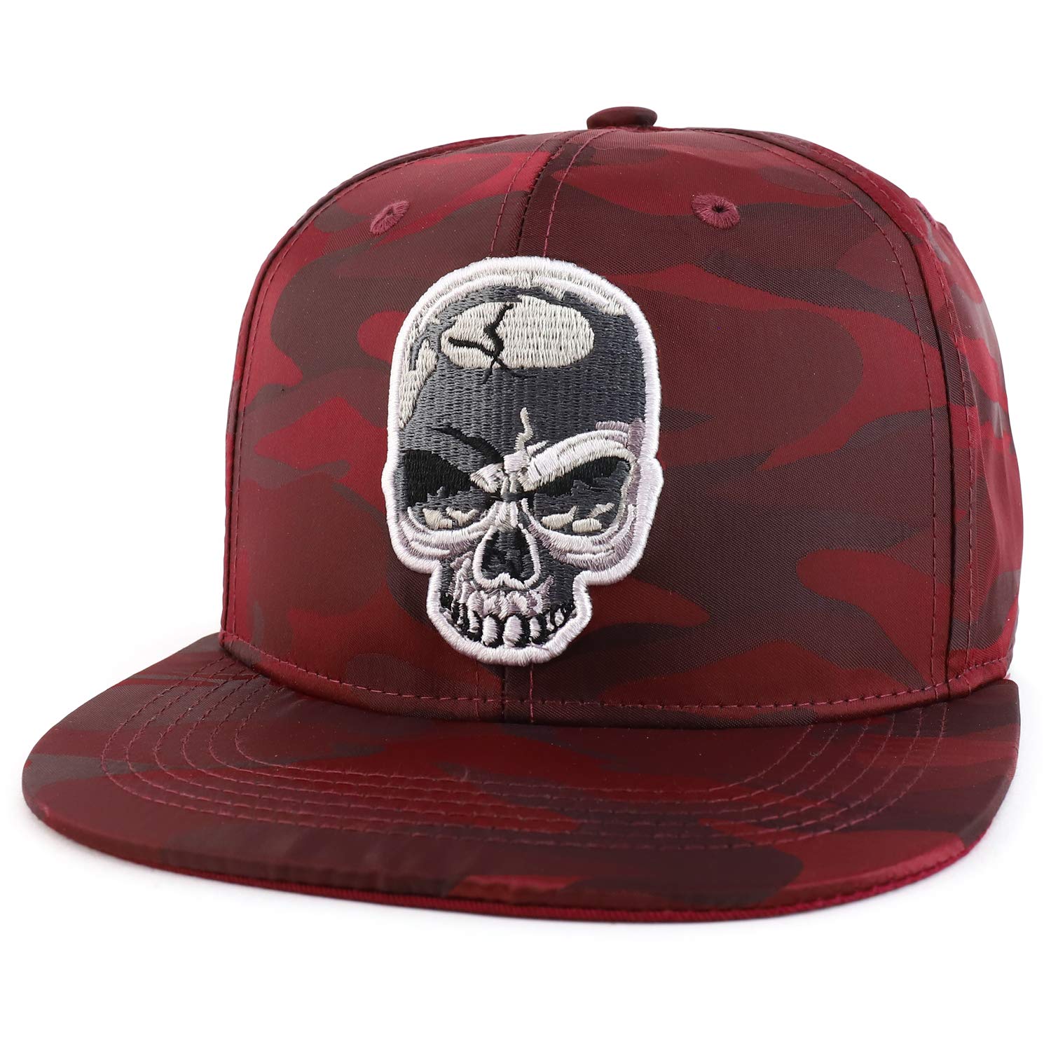 Trendy Cracked Skull Embroidered Satin Flat Bill Baseball Cap for Men - Gothic Punk Streetwear Fashion - Perfect for Concerts, Festivals and Urban Street Style