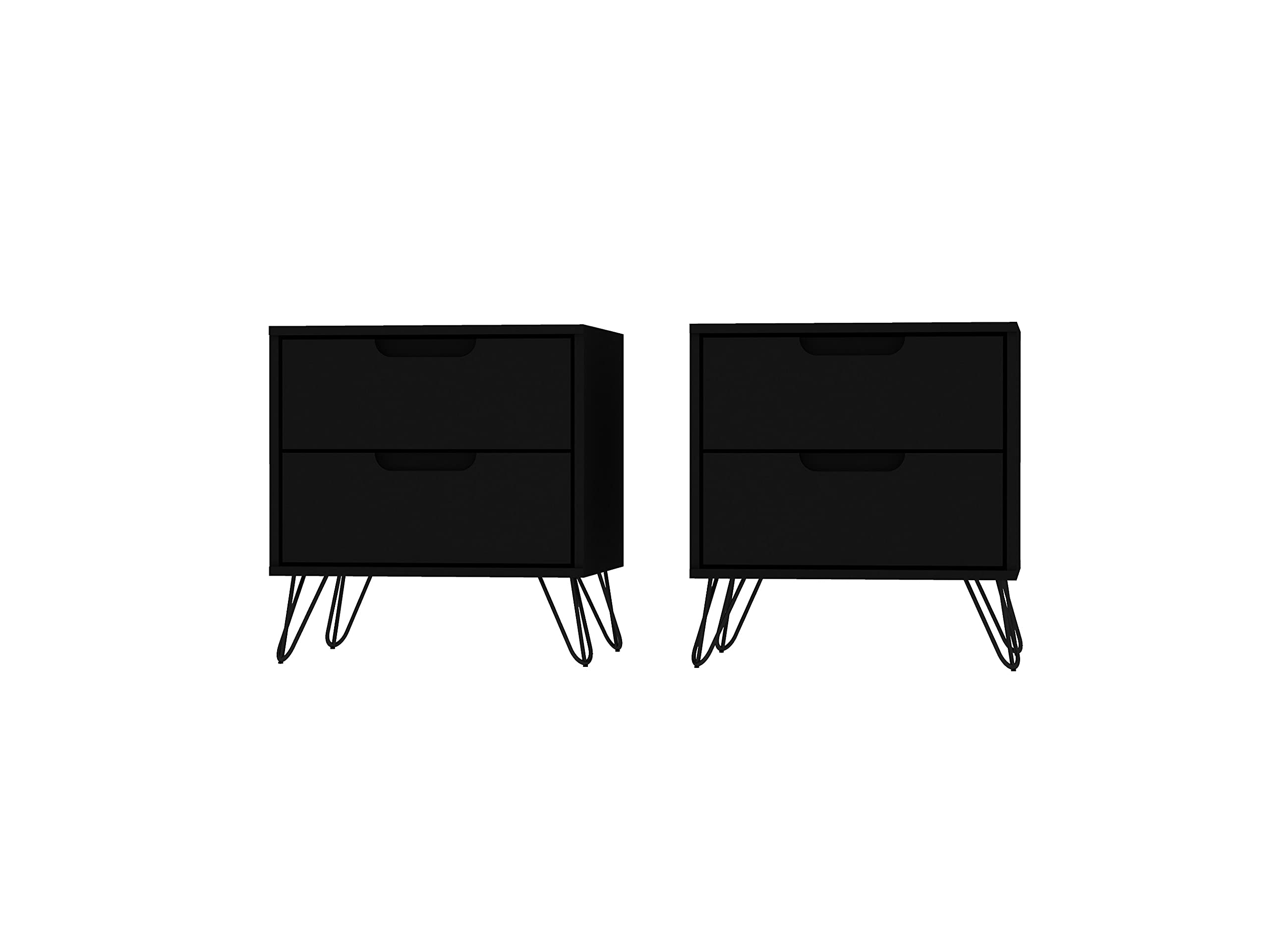 Mid Century Modern Nightstands Set of 2 - Manhattan Comfort Rockefeller Bedside Tables with Drawers, Minimalist Display & Storage Organizer for Bedroom, Living Room - Black | Perfect for Small Spaces & Apartment Decor