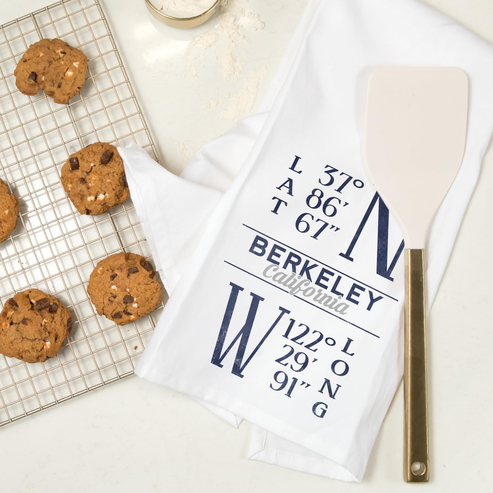 Lantern Press Berkeley California Latitude Longitude Blue 100% Cotton Tea Towel - Decorative Hand Towel for Kitchen, Home Decor & Gift - Perfect for Dish Drying, Wall Art & Coastal Themed Spaces
