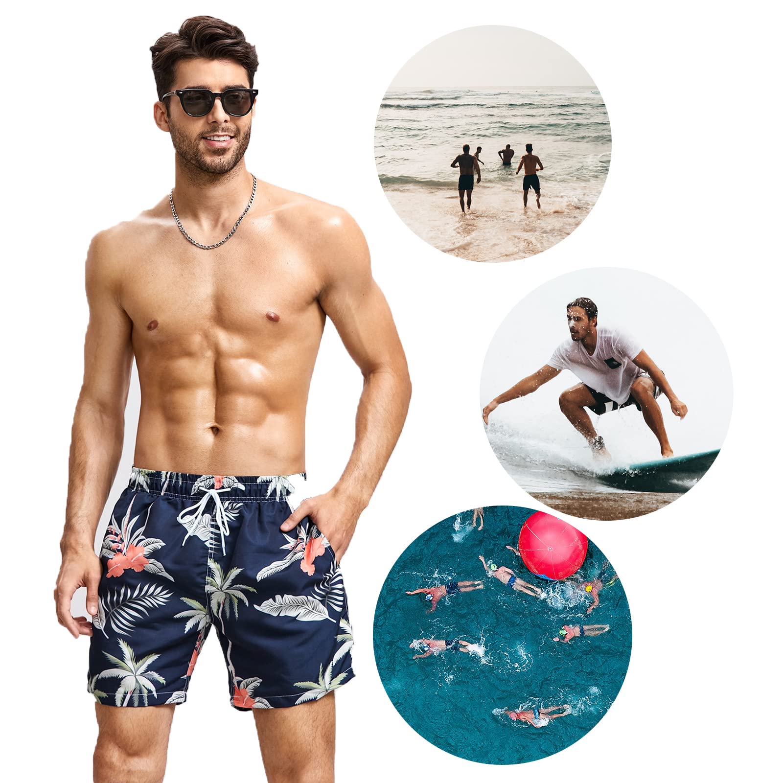 **Mywu Men's 5 Inch Swim Trunks - Quick Dry Beach Shorts with Mesh Lining | Funny Bathing Suits for Swimming, Pool, Surfing & Summer Vacation**