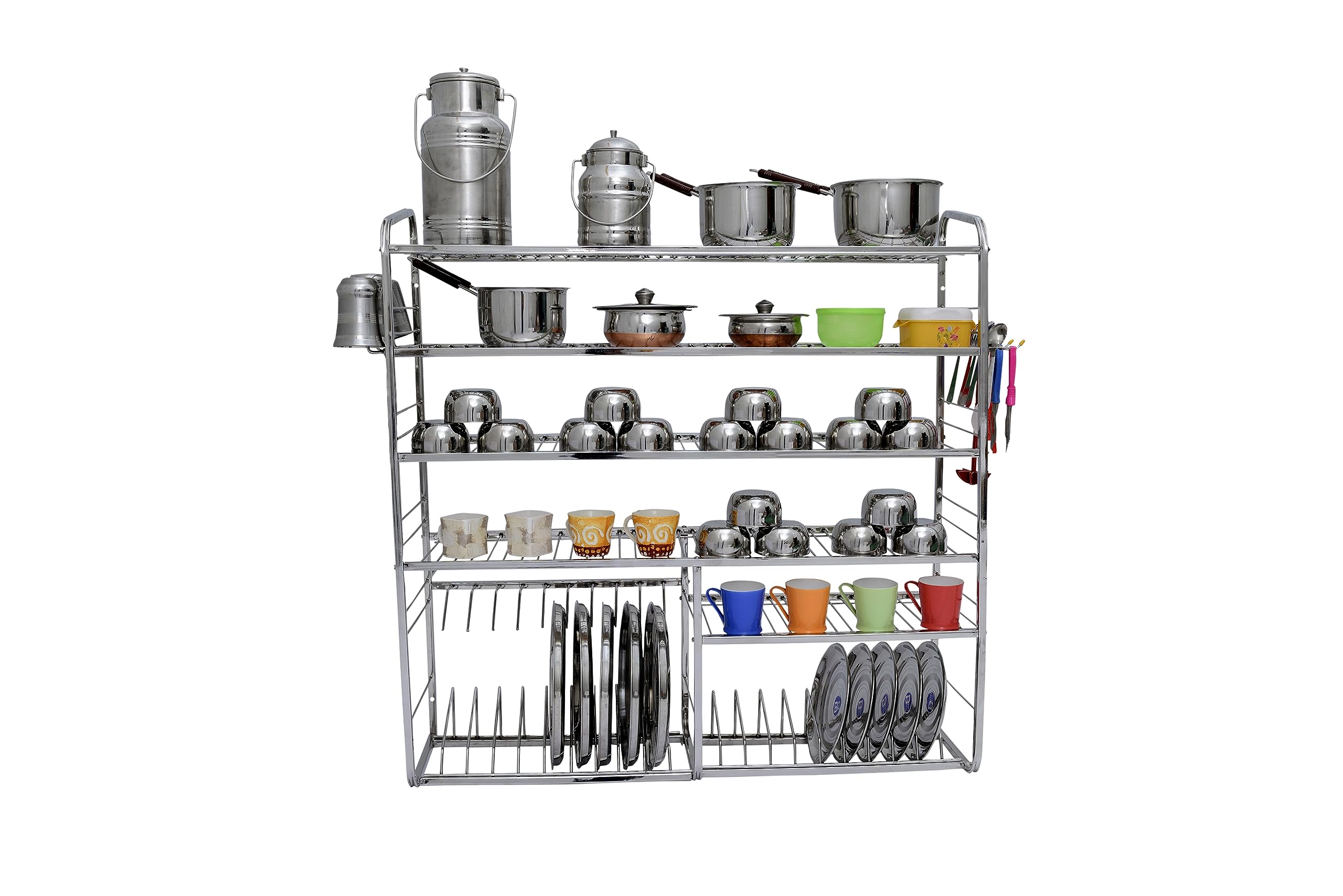 DHSVS Stainless Steel Wall Mount Kitchen Rack | Dish Drying Rack with Cutlery Holder & Plate Shelves | Modular Kitchen Organizer | Space Saving Storage for Utensils, Plates & Cookware | Perfect for Small Kitchens & Apartments