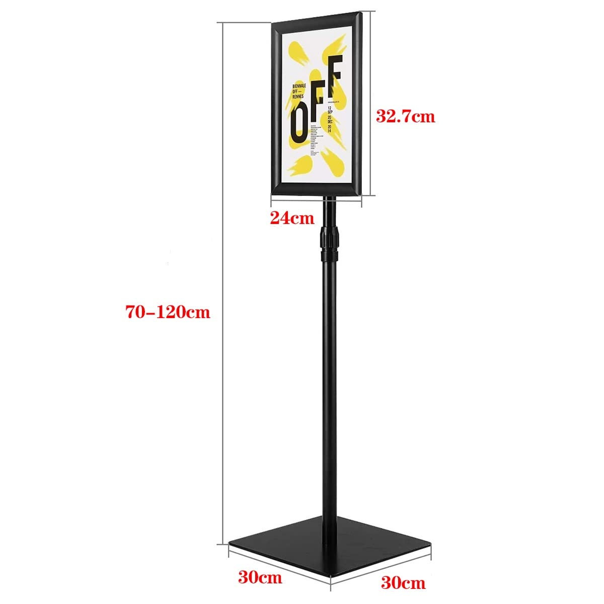 Black Metal A4 Floor Sign Holder - Adjustable Pedestal Poster Stand for Advertising, Menu Display & Retail Signage - Free Standing Landscape Sign Rack with Flat Base - Perfect for Restaurants, Stores & Trade Shows