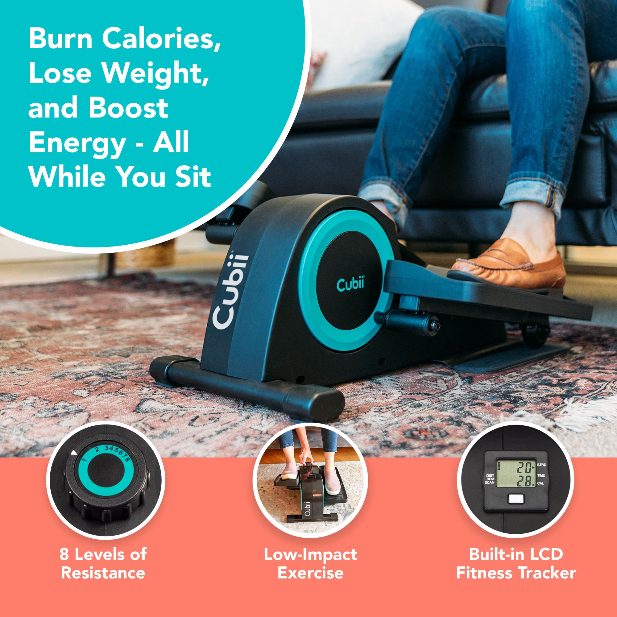 Cubii JR1 Under Desk Elliptical Machine - Compact Seated Pedal Exerciser for Home & Office Use - Quiet Work from Home Fitness Equipment - Ideal for Seniors & Desk Workers - Perfect for Small Spaces & Low-Impact Workouts