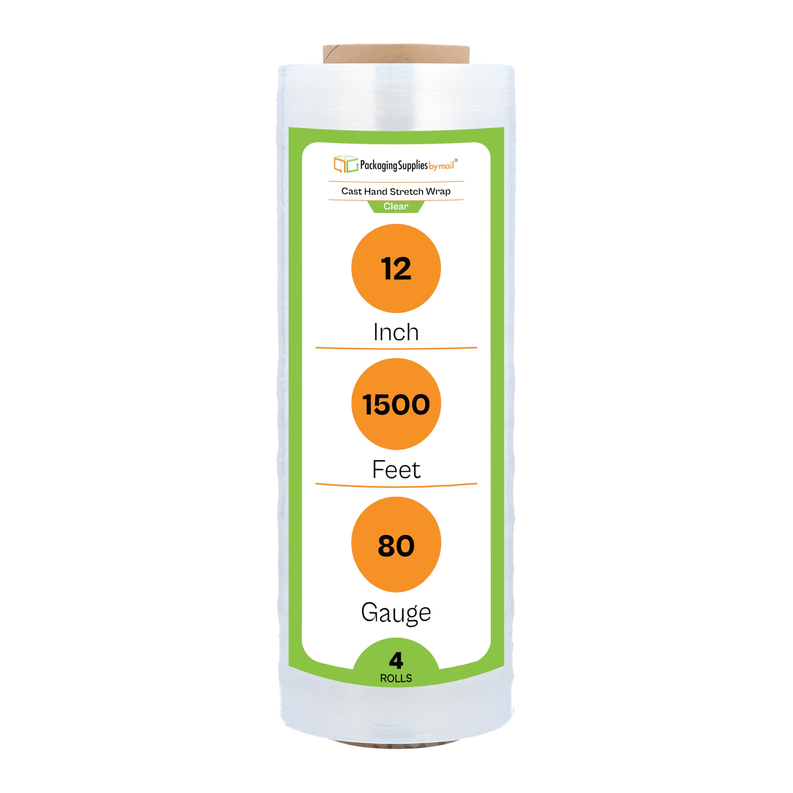 PSBM Stretch Wrap - 4 Pack, 12 Inch x 1500 Feet, 80 Gauge Clear Plastic Cling Film Rolls for Moving, Packing & Pallet Wrapping | Heavy Duty Packaging Supplies for Shipping, Storage & Industrial Use