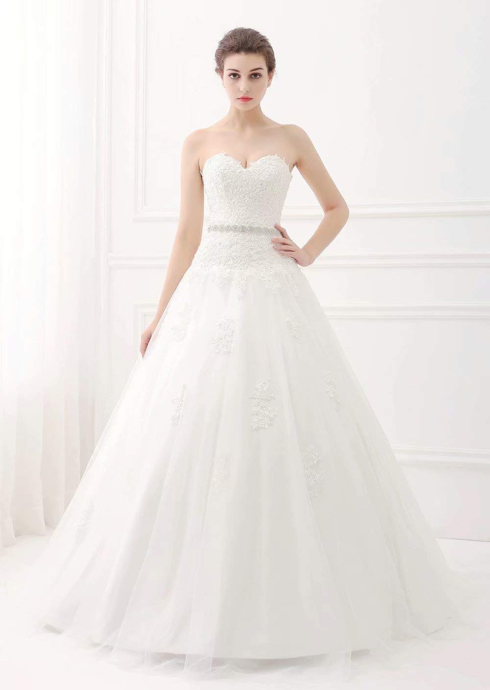 Sweetheart Strapless A-Line Lace Applique Ivory Wedding Dress for Bride - Perfect for Beach, Church, and Formal Ceremonies