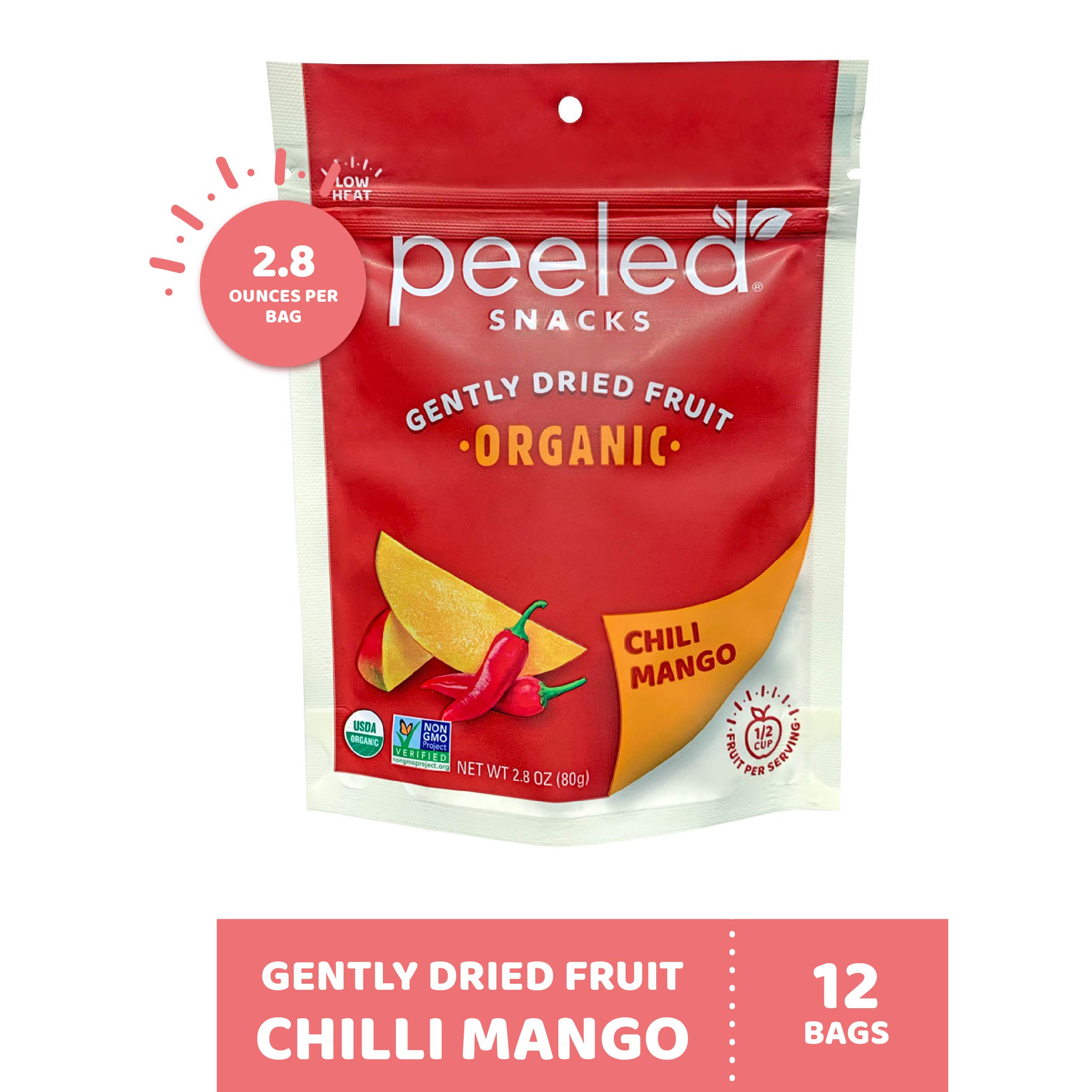 Organic Dried Chili Mango Snacks - Healthy Vegan Fruit Snack, 2.8 oz (Pack of 12) - Perfect for On-the-Go, Lunch Boxes, Office Snacks & Travel