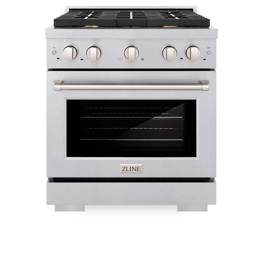 ZLINE 30-inch 4.2 cu. ft. Dual Fuel Range with Gas Cooktop & Electric Convection Oven - Satin Stainless Steel with 4 Brass Burners (SDRS BR 30) | Perfect for Modern Kitchens, Home Chefs & Professional Cooking