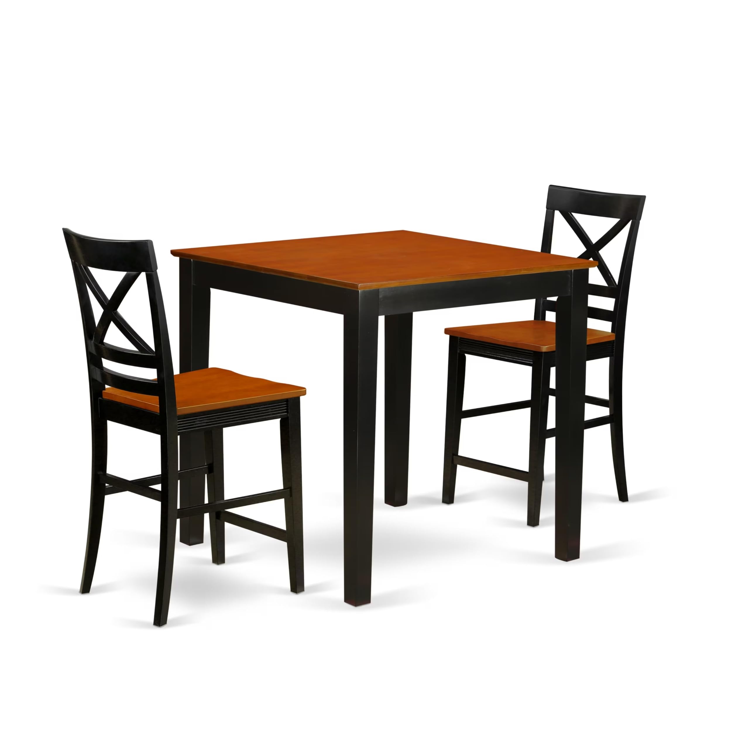 East West Furniture 3-Piece Counter Height Dining Set - 36x36 Inch Square Kitchen Table with 2 Chairs in Black & Cherry - Perfect for Small Spaces, Breakfast Nooks & Modern Apartments