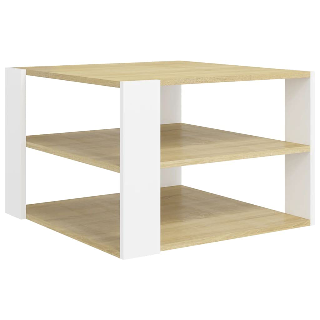 CHARMMA Coffee Table - 24x24x16 Inch Sonoma Oak & White Finish Chipboard - 14.1KG - Perfect for Living Room, Office & Small Spaces