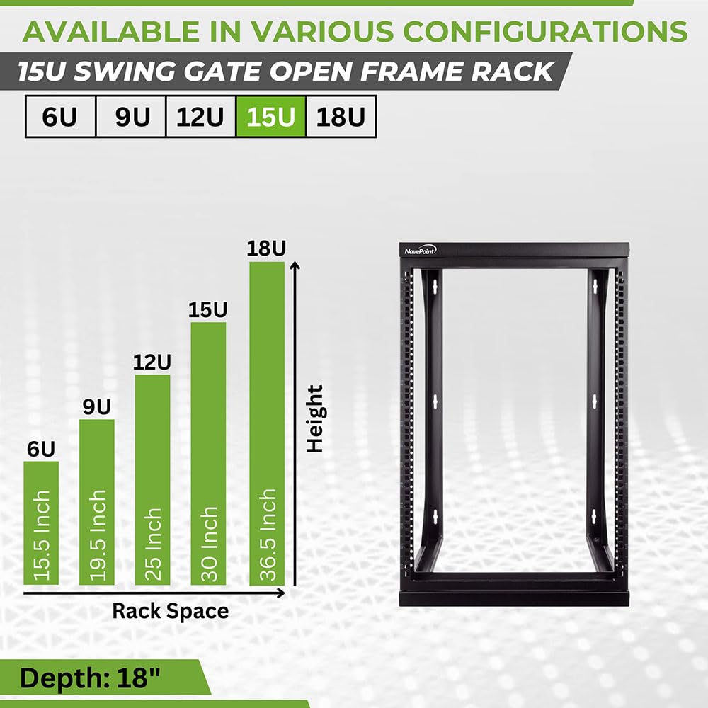 NavePoint 15U Open Frame Server Rack for 19