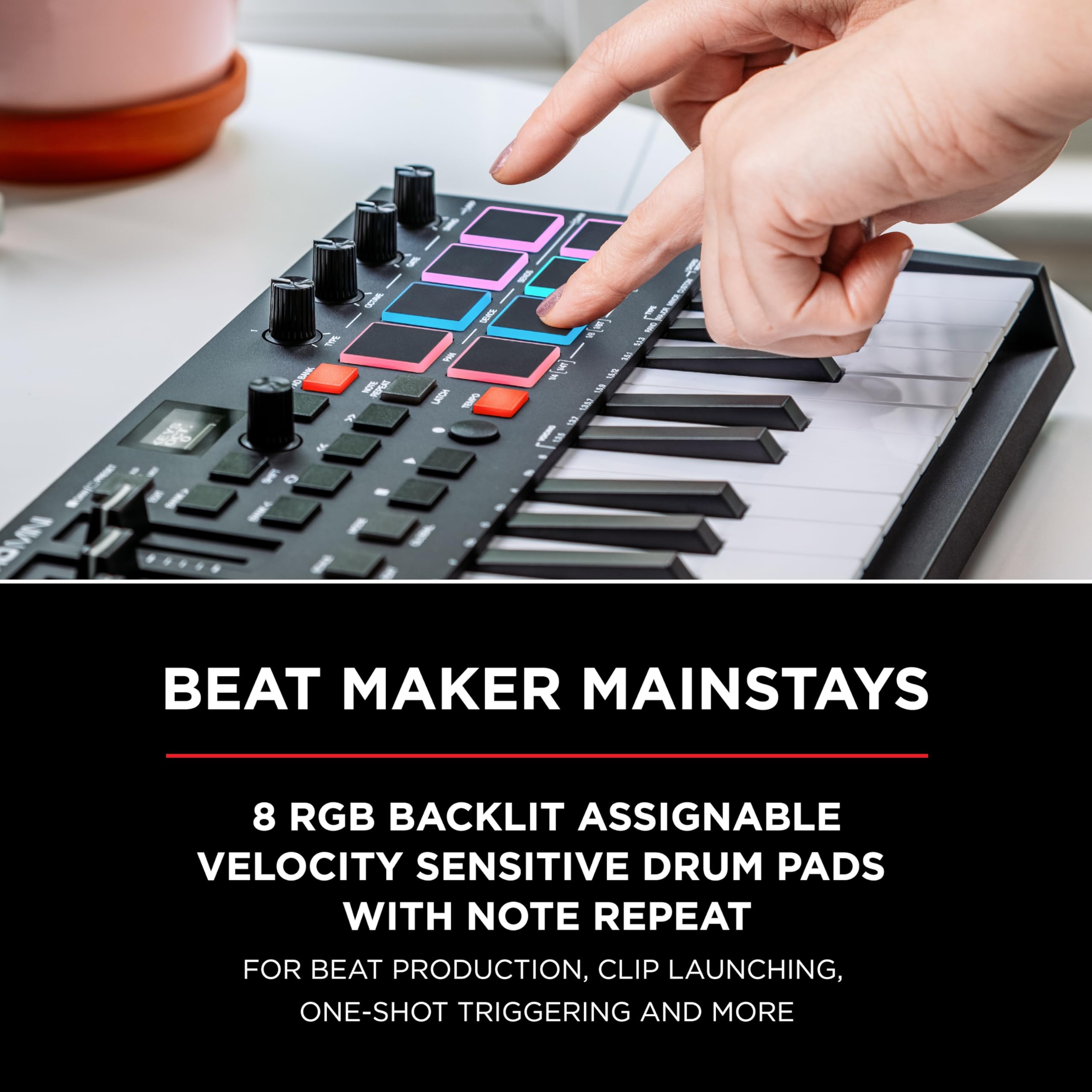 M-Audio Oxygen Pro Mini 32 Key USB MIDI Keyboard Controller with Beat Pads & HDH40 Studio Headphones - Perfect for Music Production, Home Recording & Live Performances