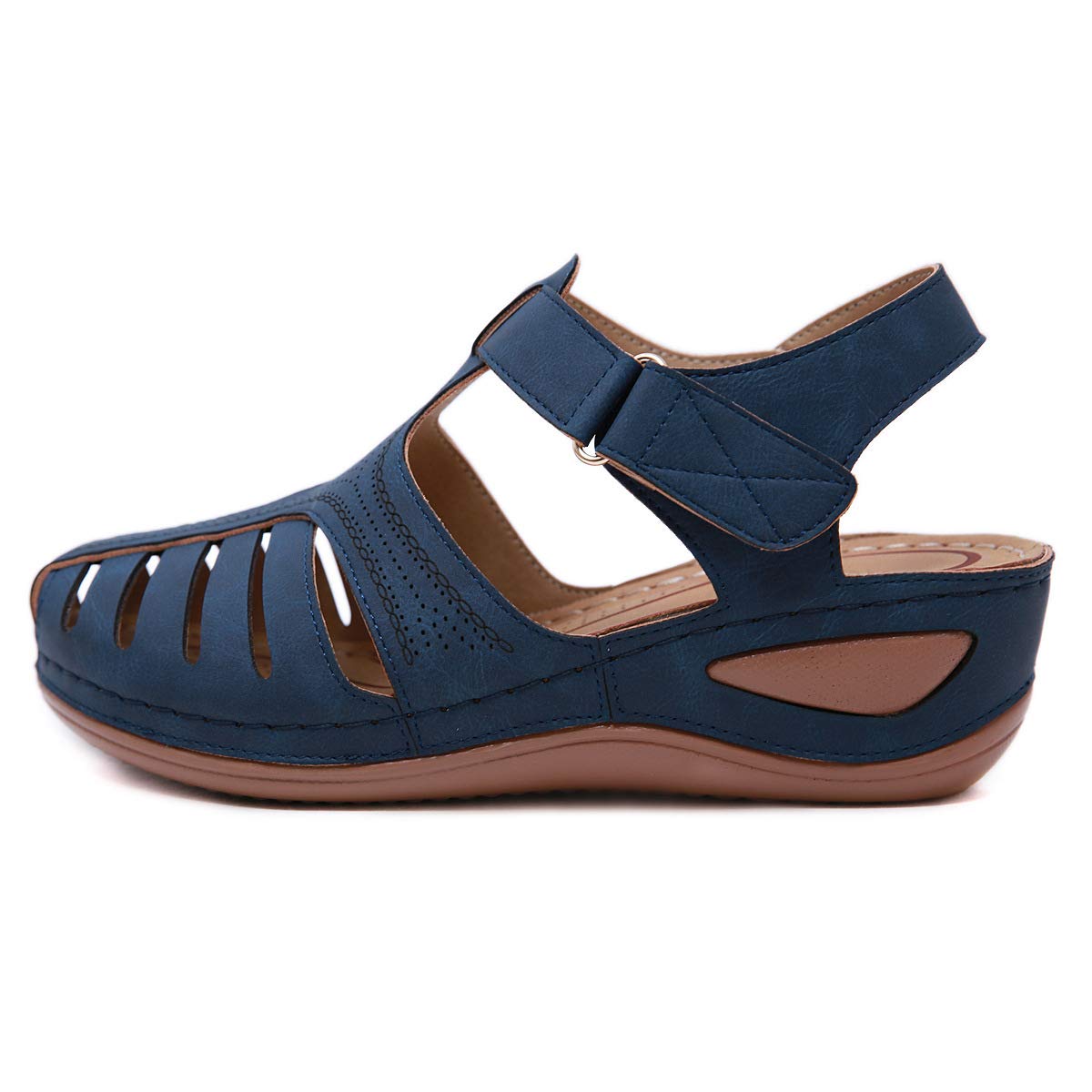 CrazycatZ Women's Comfortable Wedge Sandals - Roman Style Mary Jane Flats with Splicing Design for Casual Wear | Perfect for Summer Outfits, Beach Vacations & Daily Walking